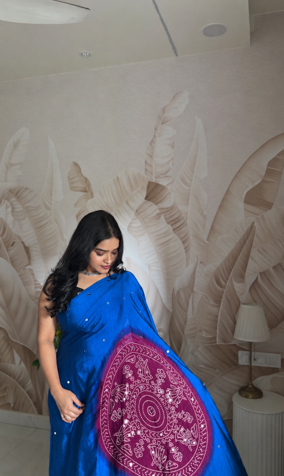 Ajrakh Modal Silk mirror work saree ✨