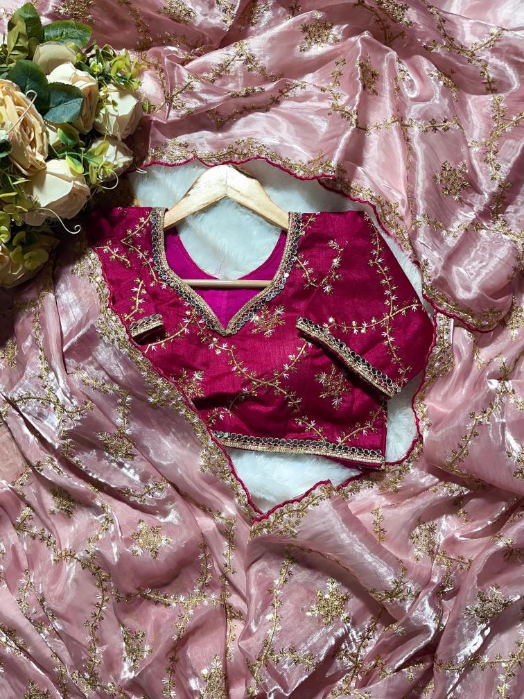 Soft Organza Thread Embroidery work with Stitched Blouse