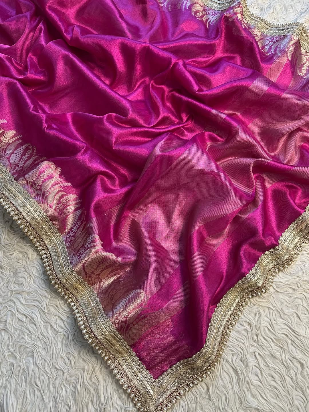 Banarasi Tissue saree with Pearl lace Work border
