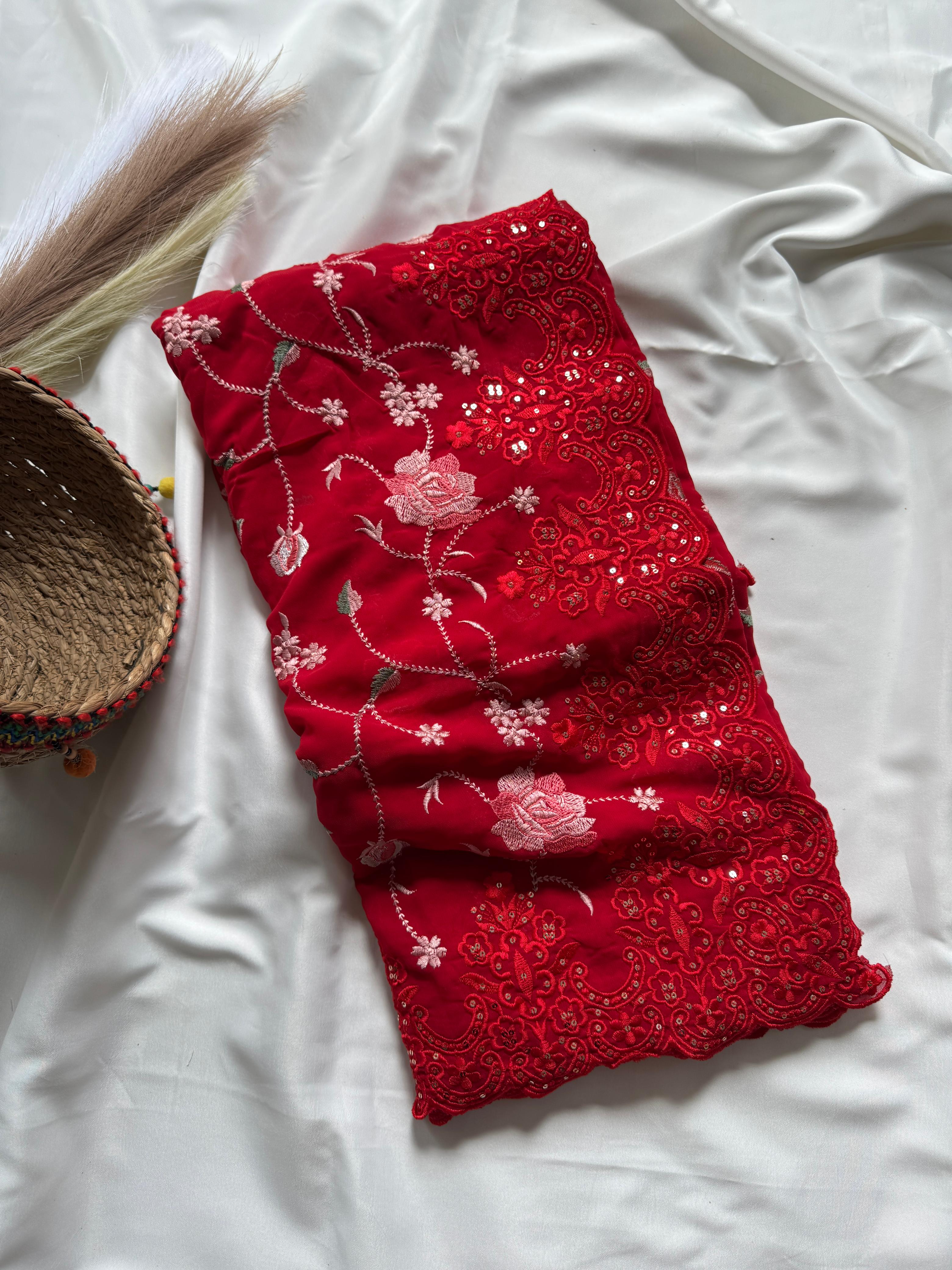 Georgette Silk Embroidery Saree ✨