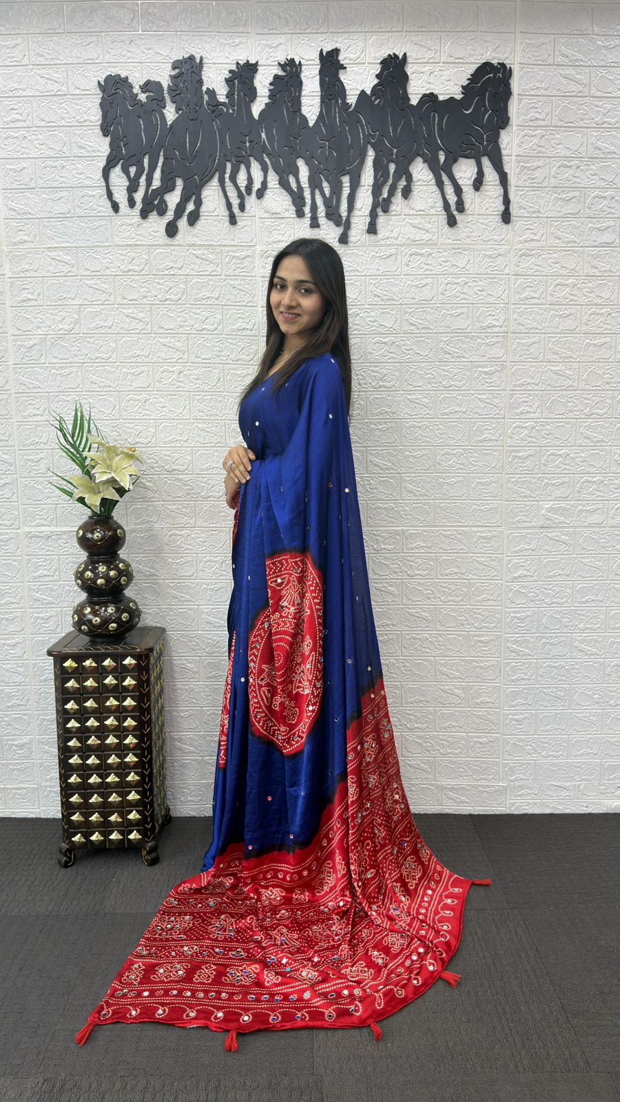 Modal Silk mirror work saree ✨