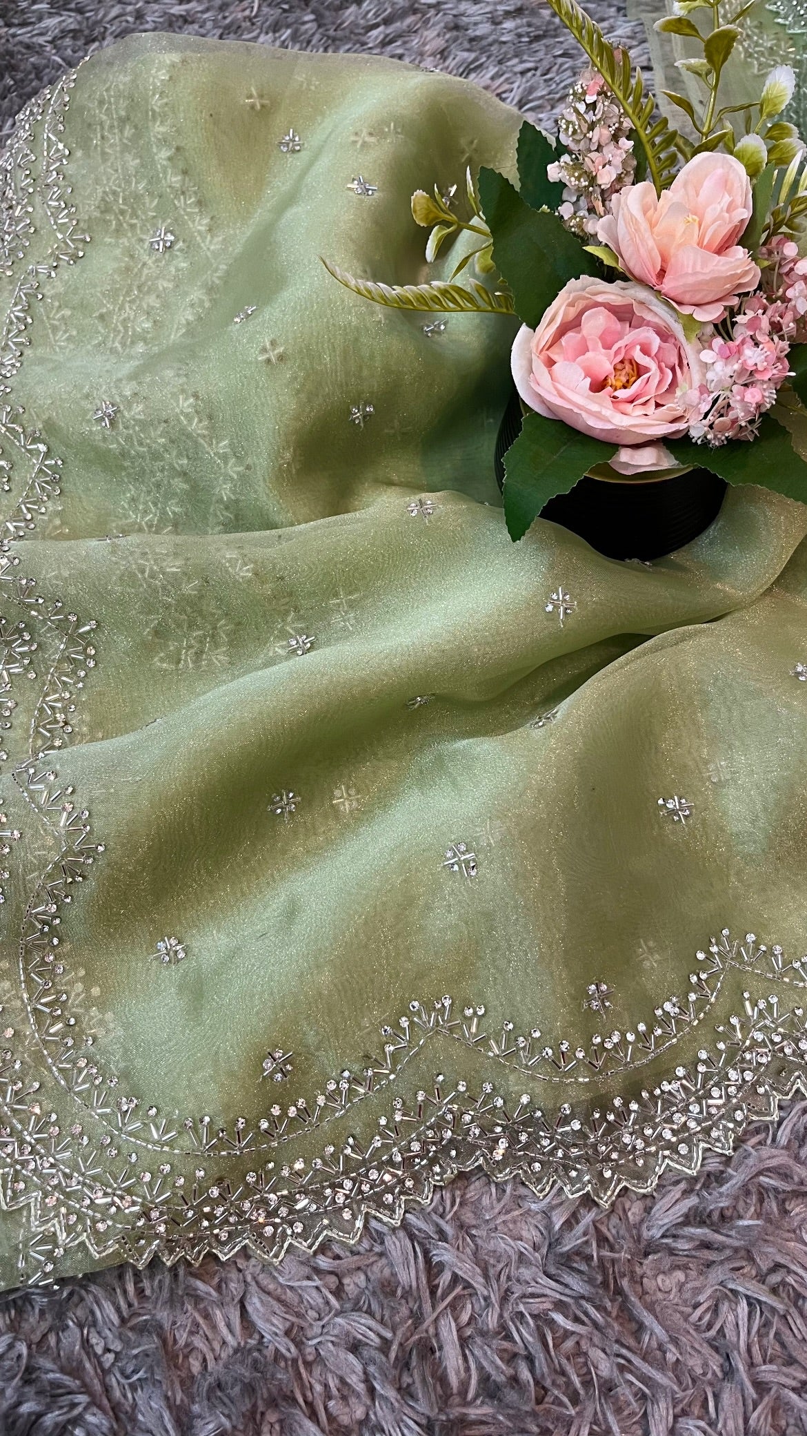 Tissue Organza Designer Zardozi work Saree ✨
