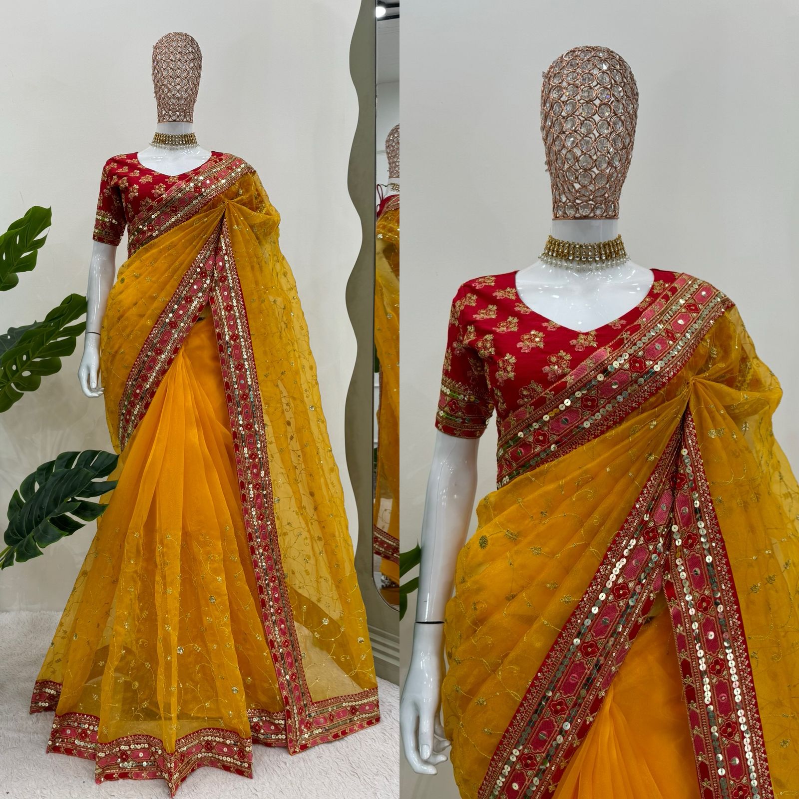 Yellow Designer Organza Silk Saree 💛
