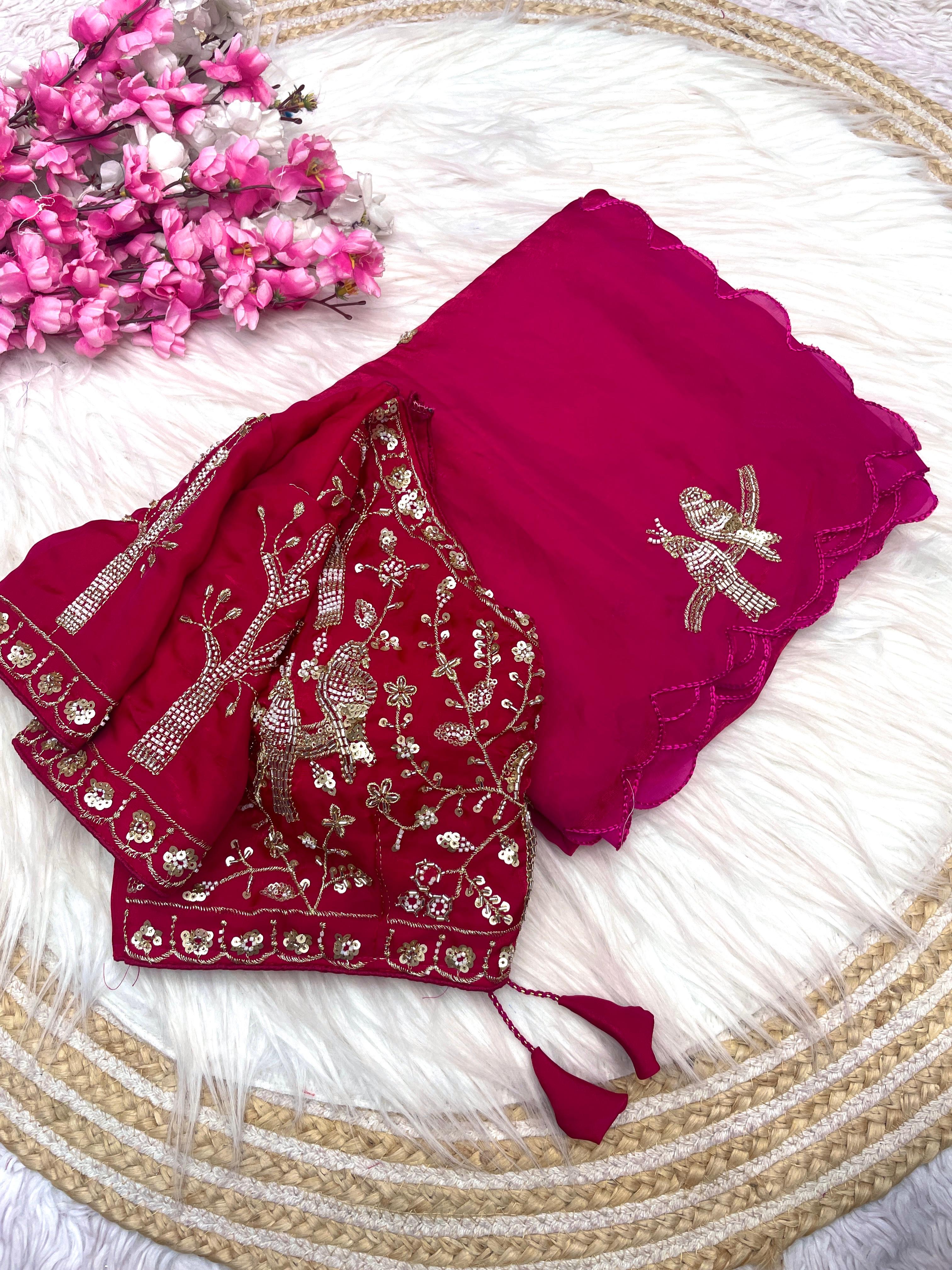 Designer work saree with Stitched Blouse