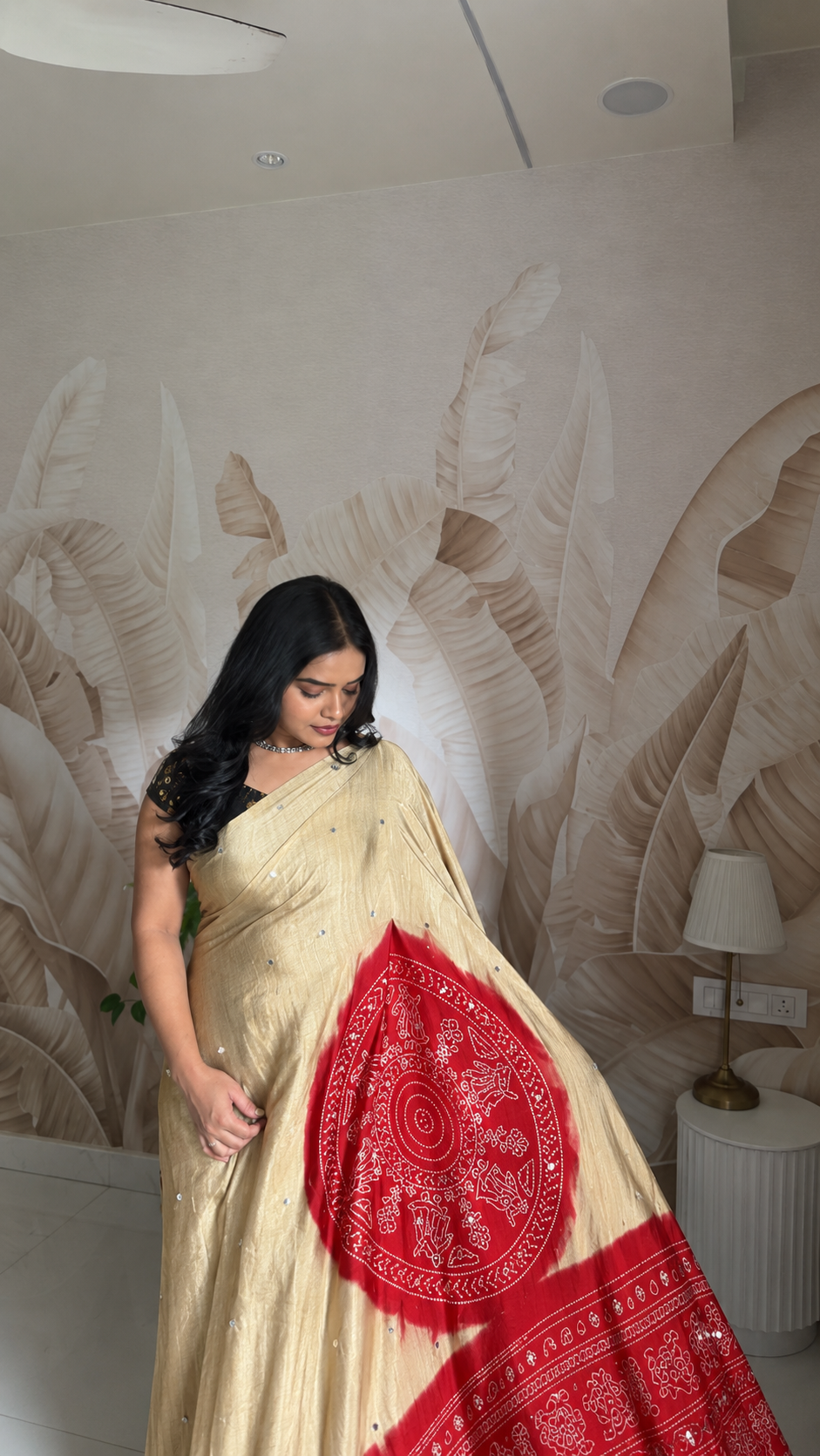 Ajrakh Modal Silk mirror work saree ✨