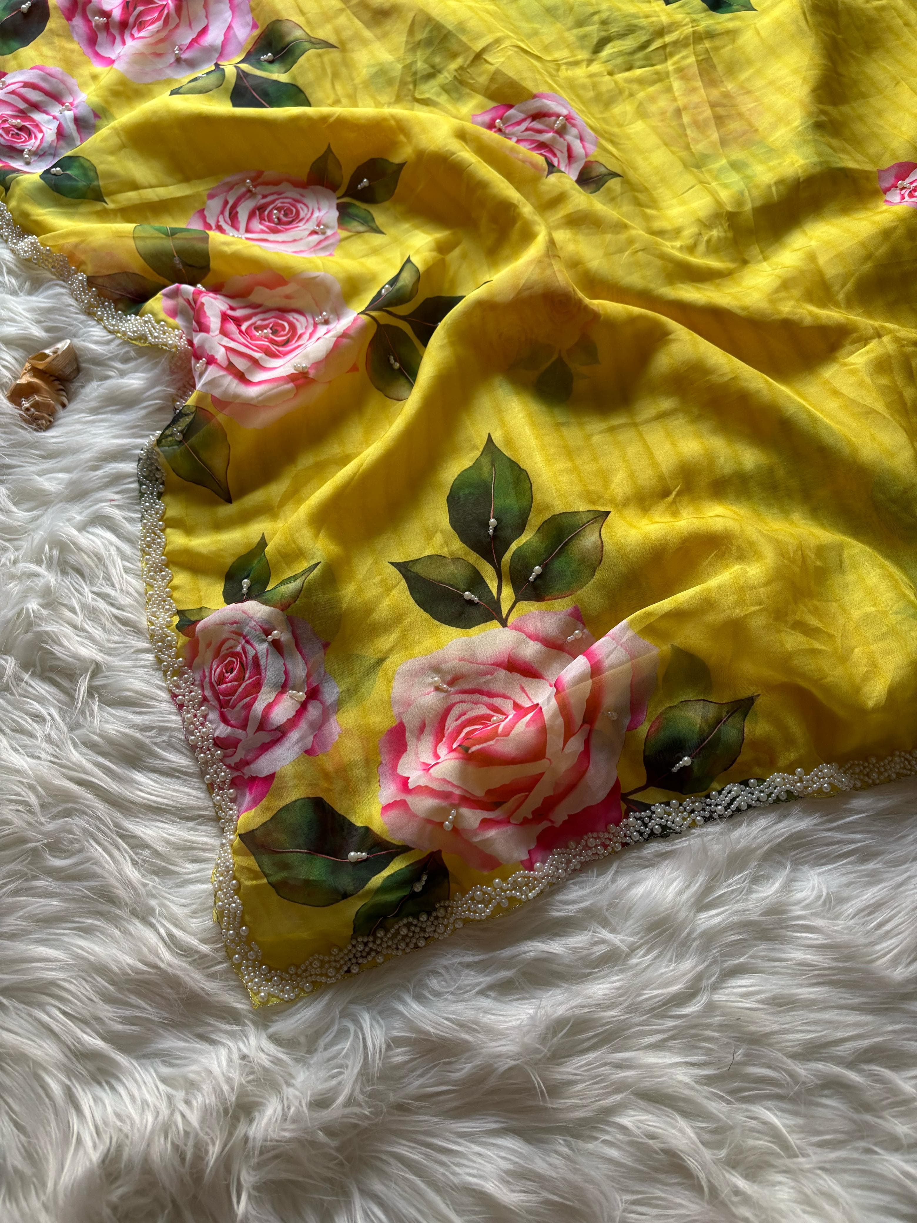 Taby Organza silk with pearl work border 💛