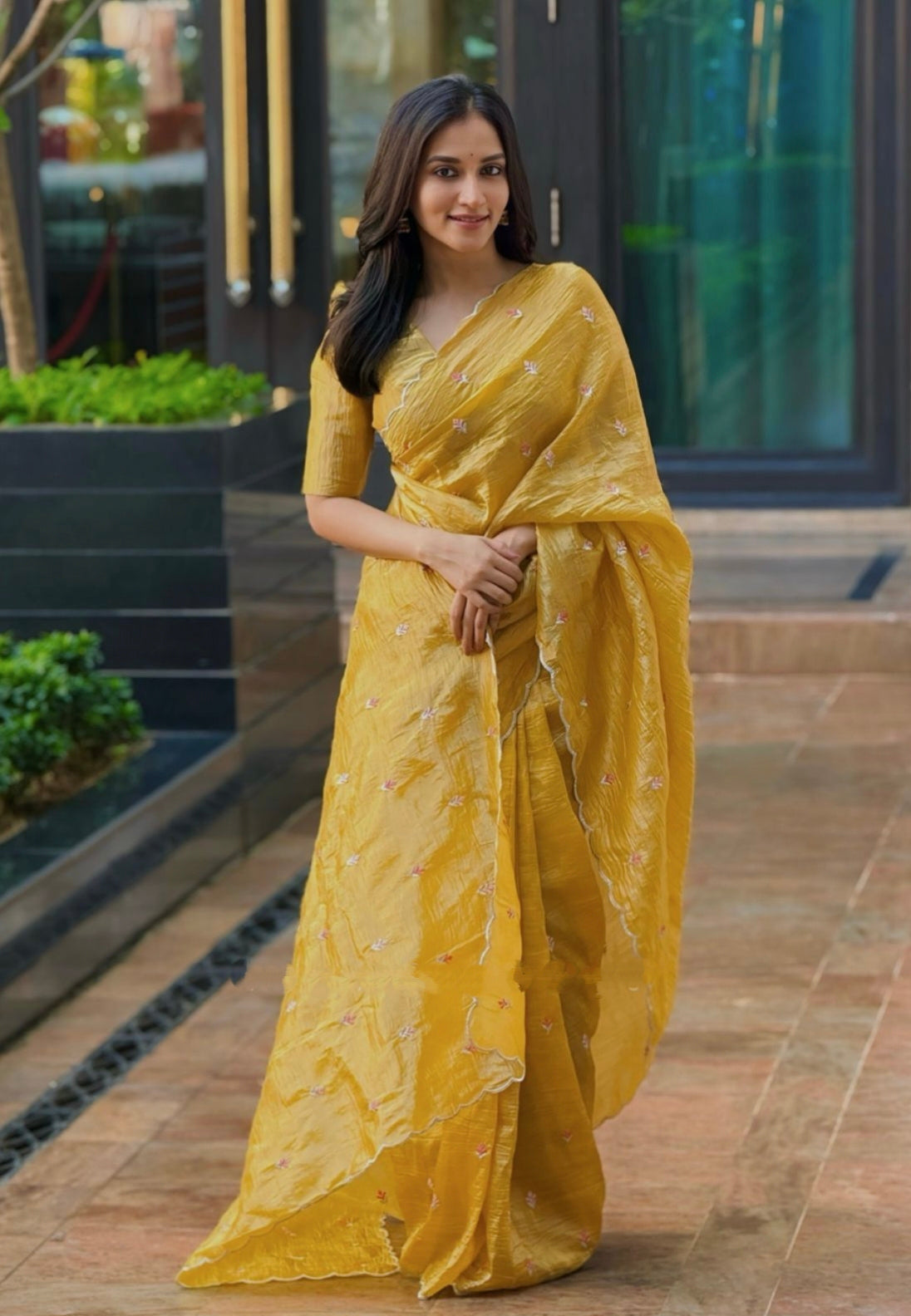 Crush Tissue Saree with Multi Embroidery work