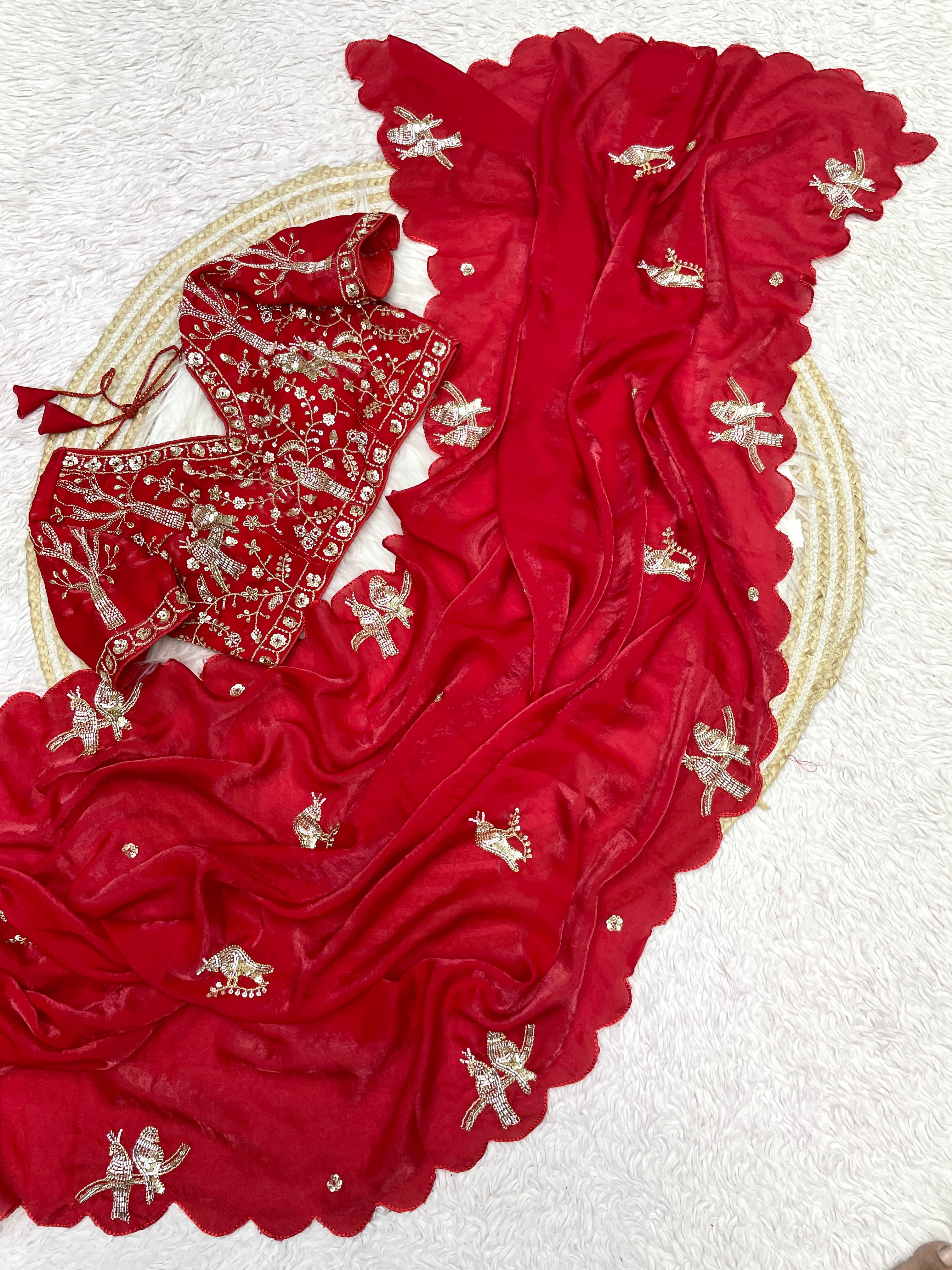 Designer work saree with Stitched Blouse ♥️