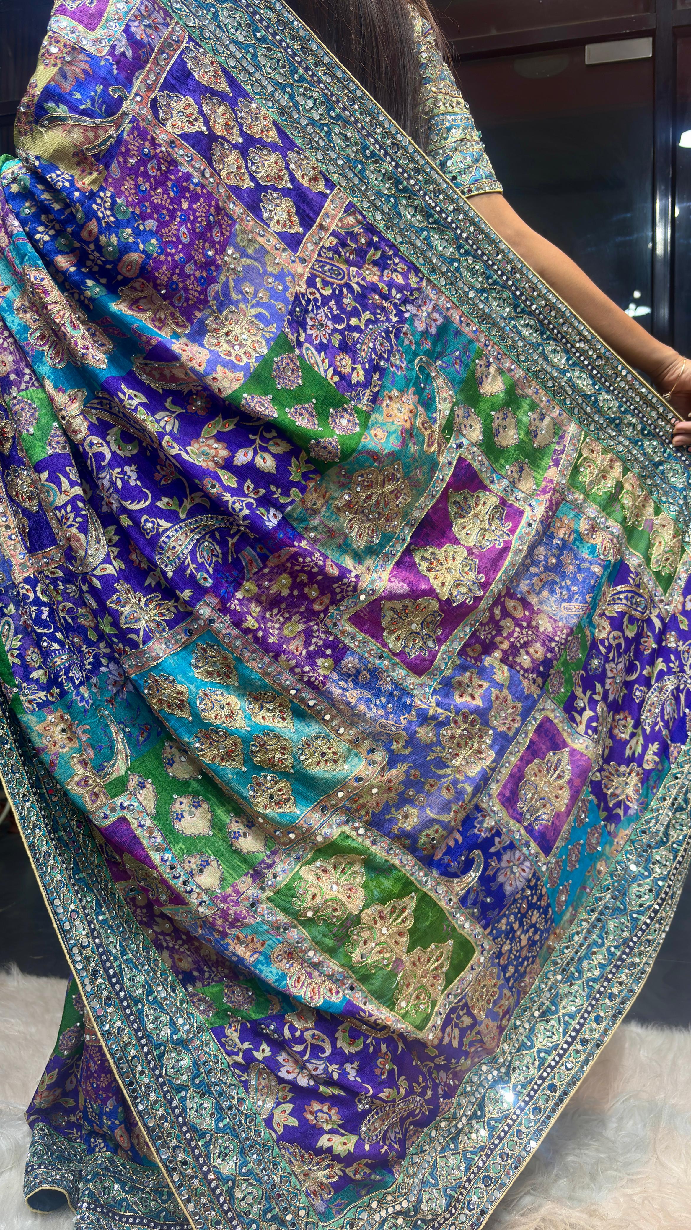 Chinnon crepe position hand embroidery mirror work saree ✨