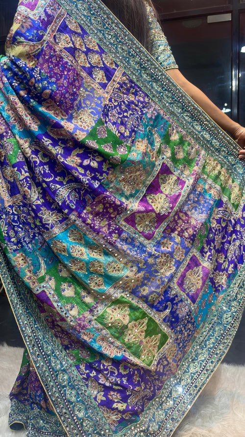 Chinnon crepe position hand embroidery mirror work saree ✨