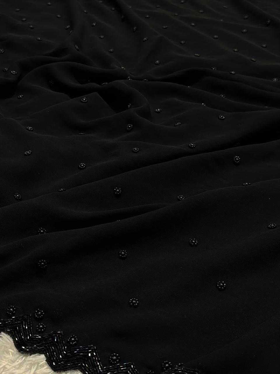 Black Designer Georgette Handwork Saree ✨