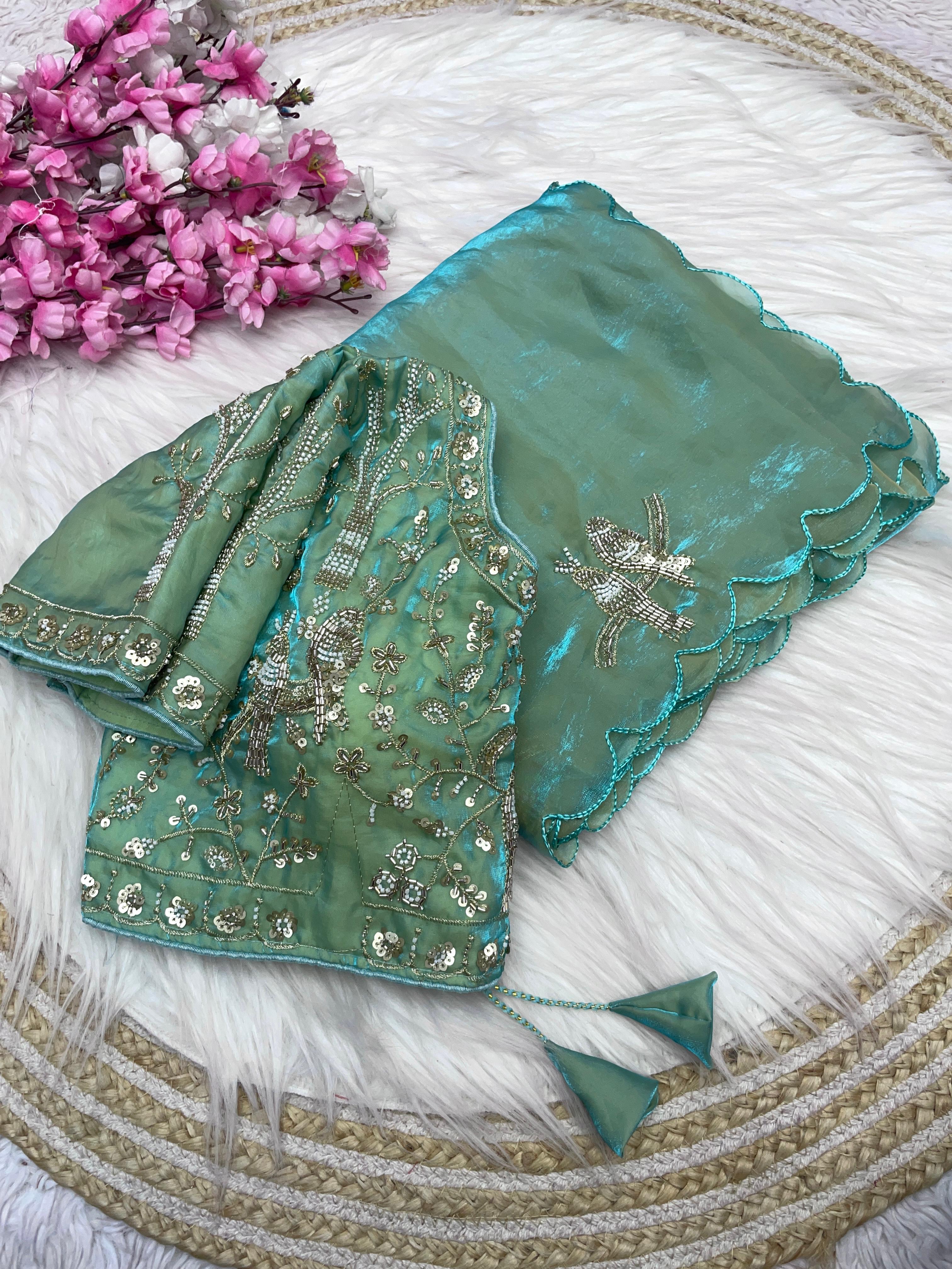 Designer work saree with Stitched Blouse