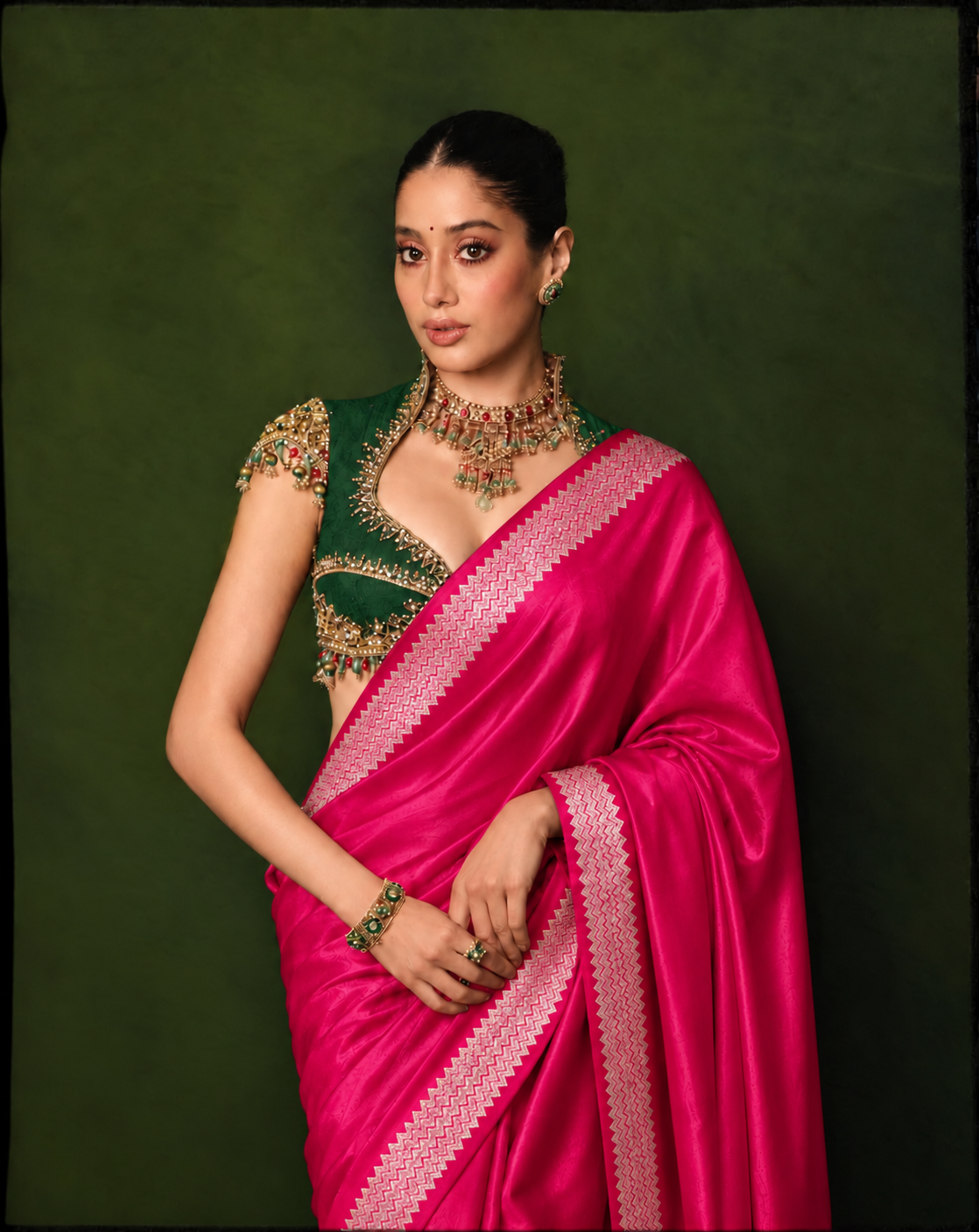 Celeb inspired saree with raw silk work blouse