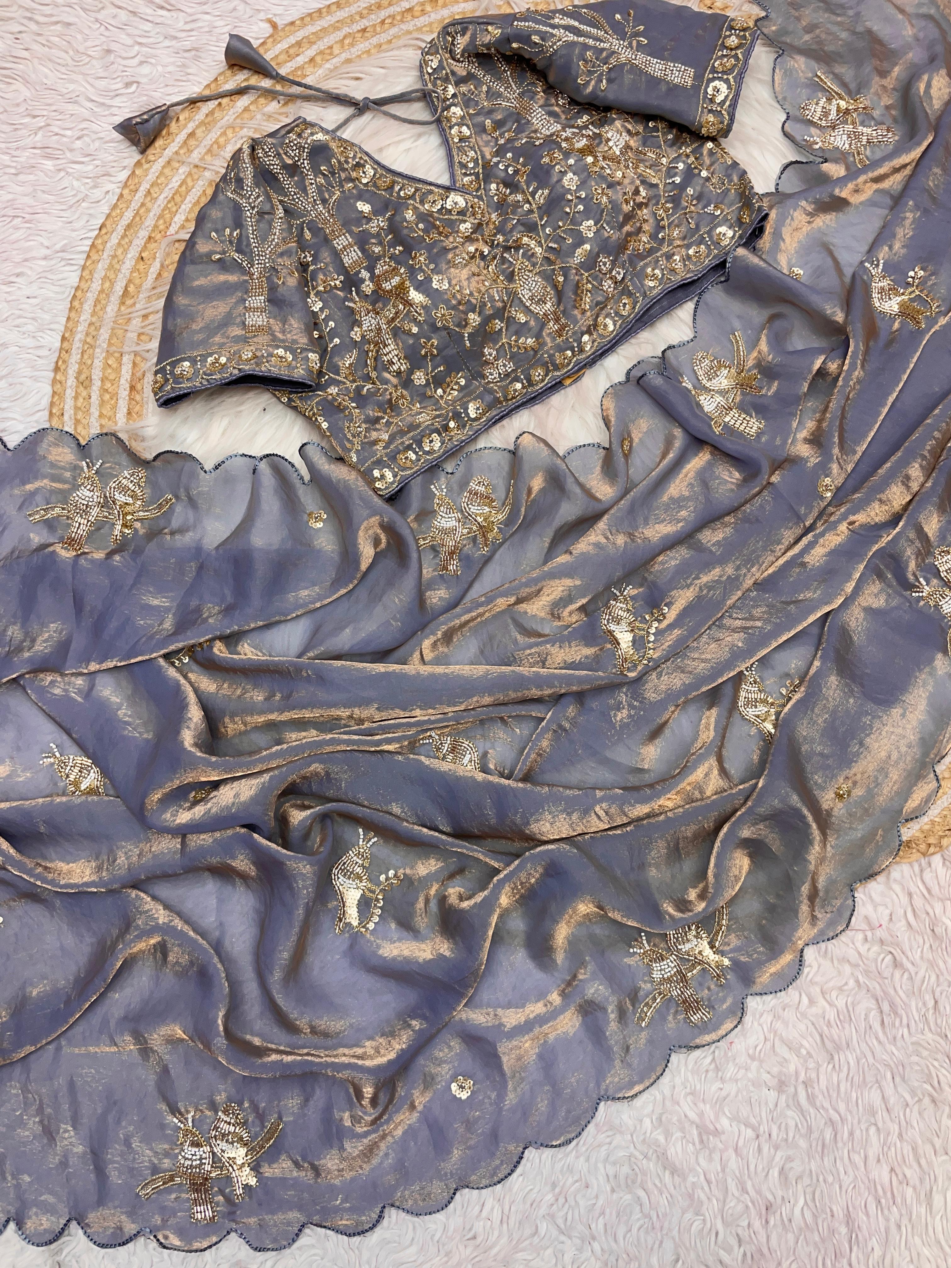 Designer work saree with Stitched Blouse