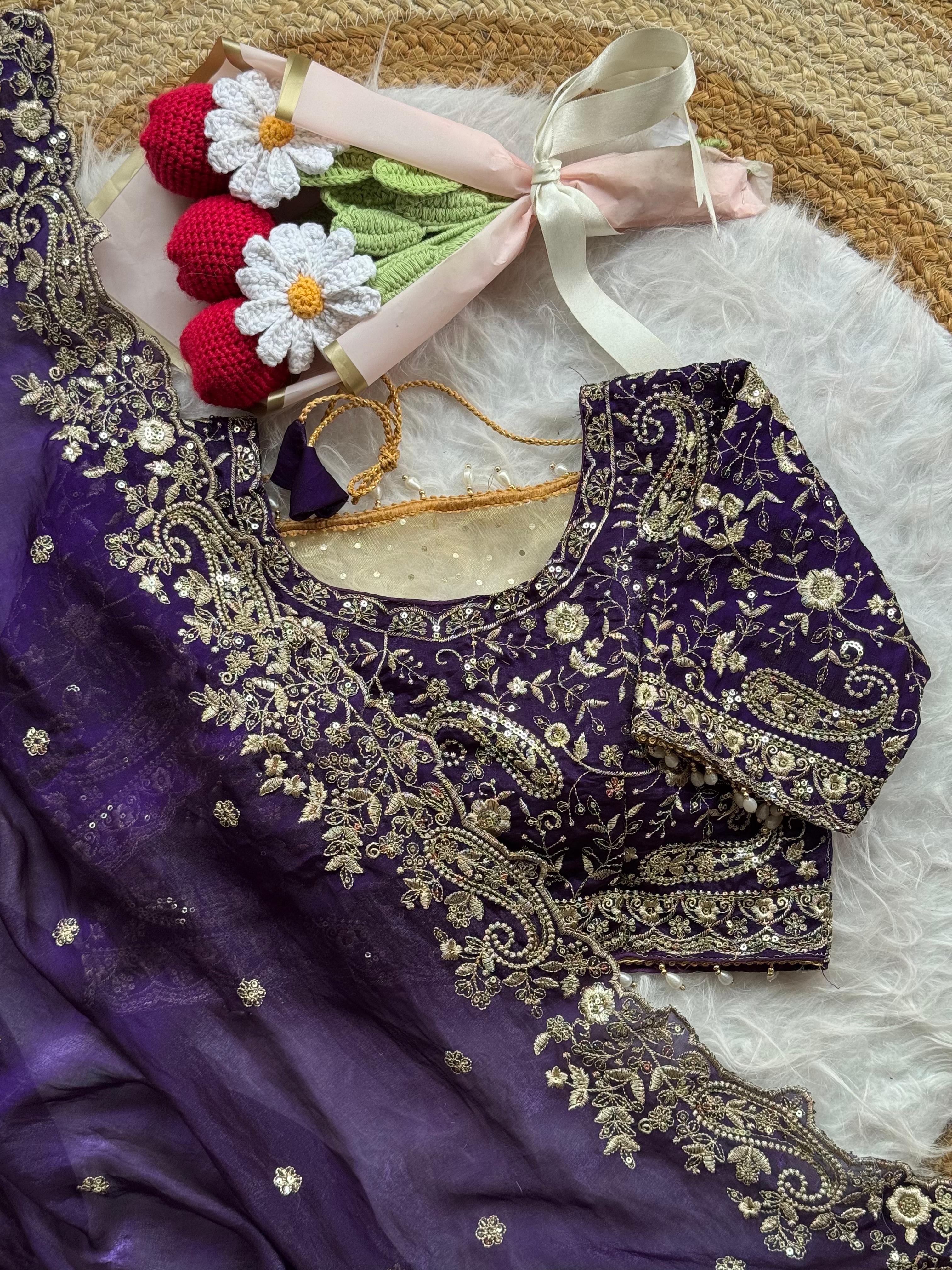 Lily -Fendy Satin Thread Embroidery Saree ✨