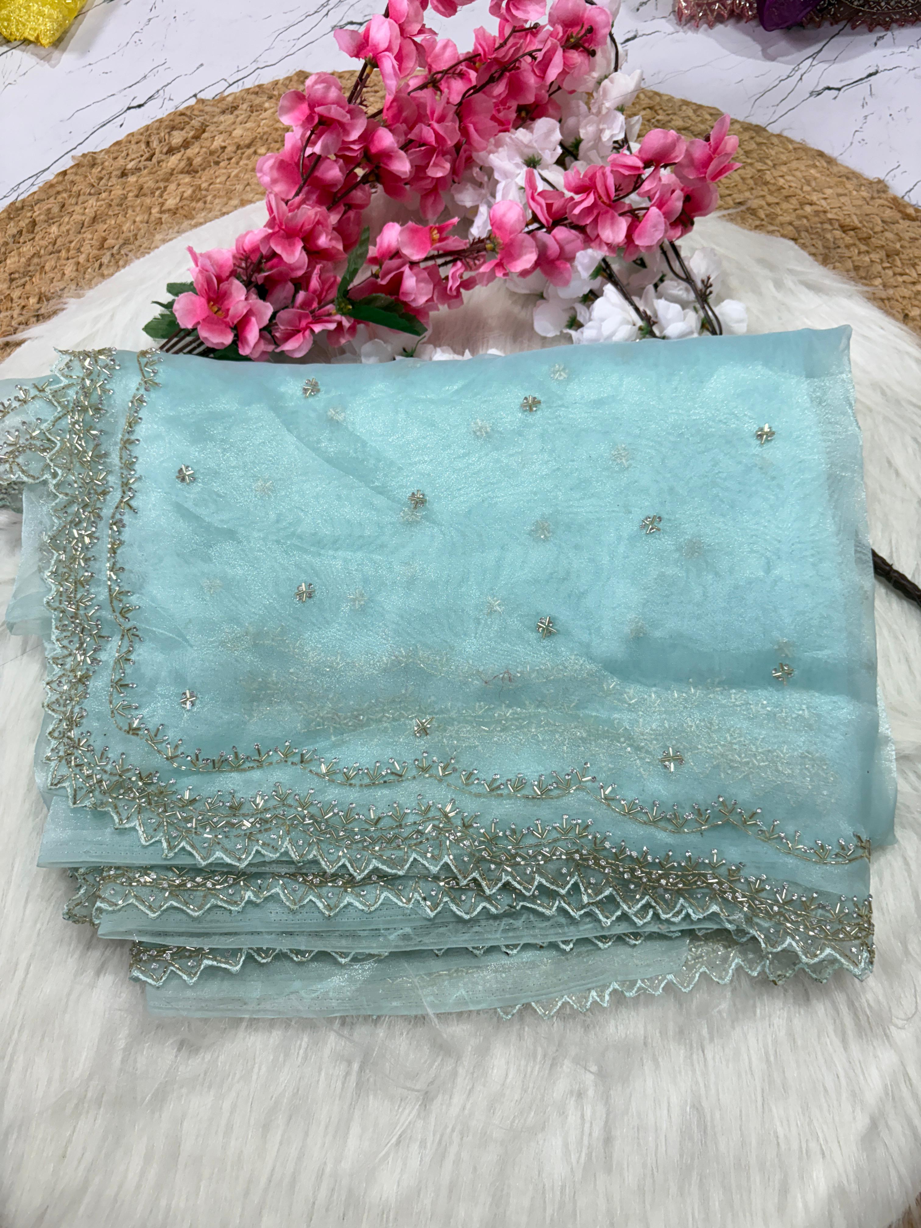 Tissue Organza Designer Zardozi work Saree ✨