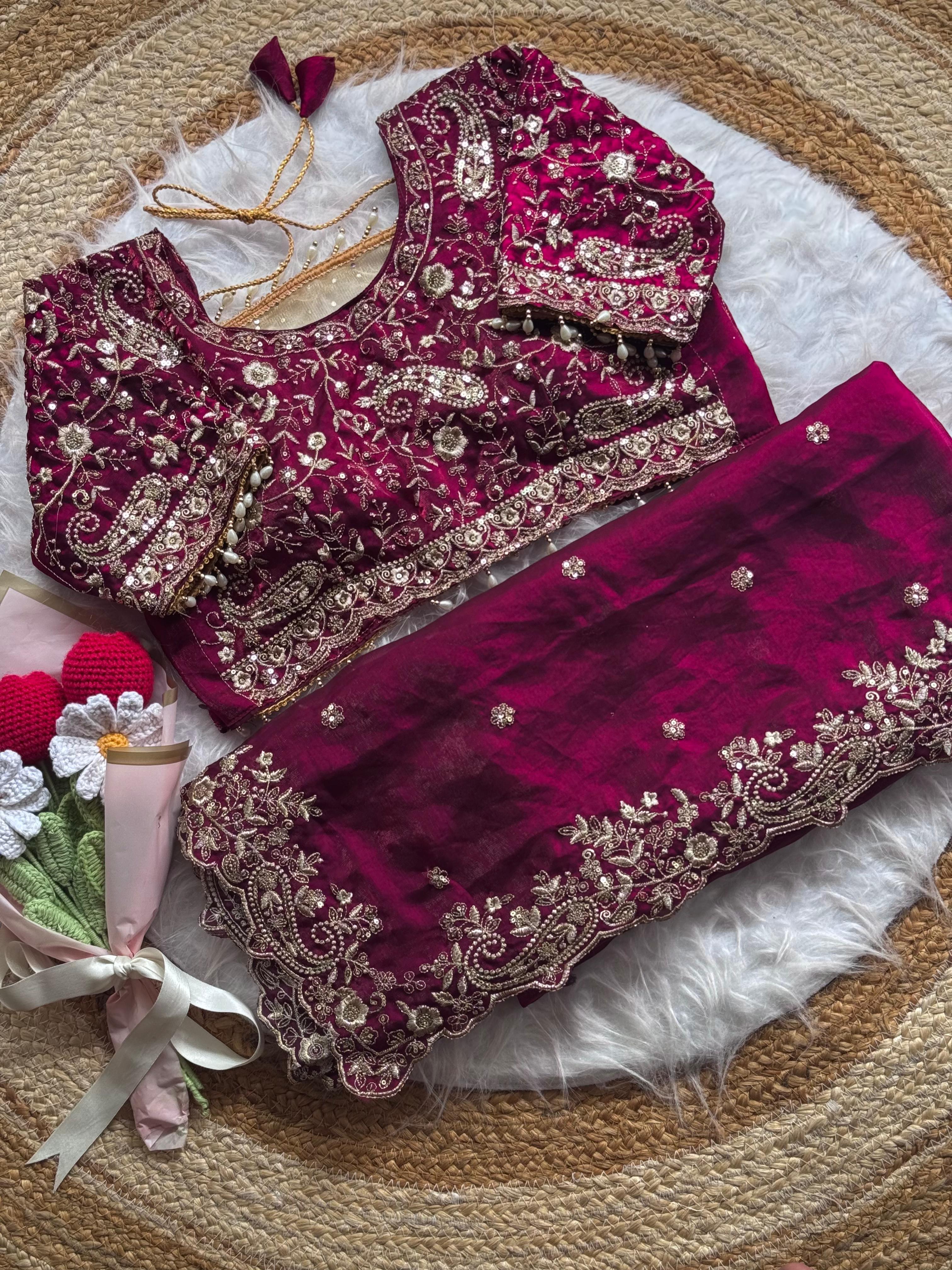 Lily -Fendy Satin Thread Embroidery Saree ✨