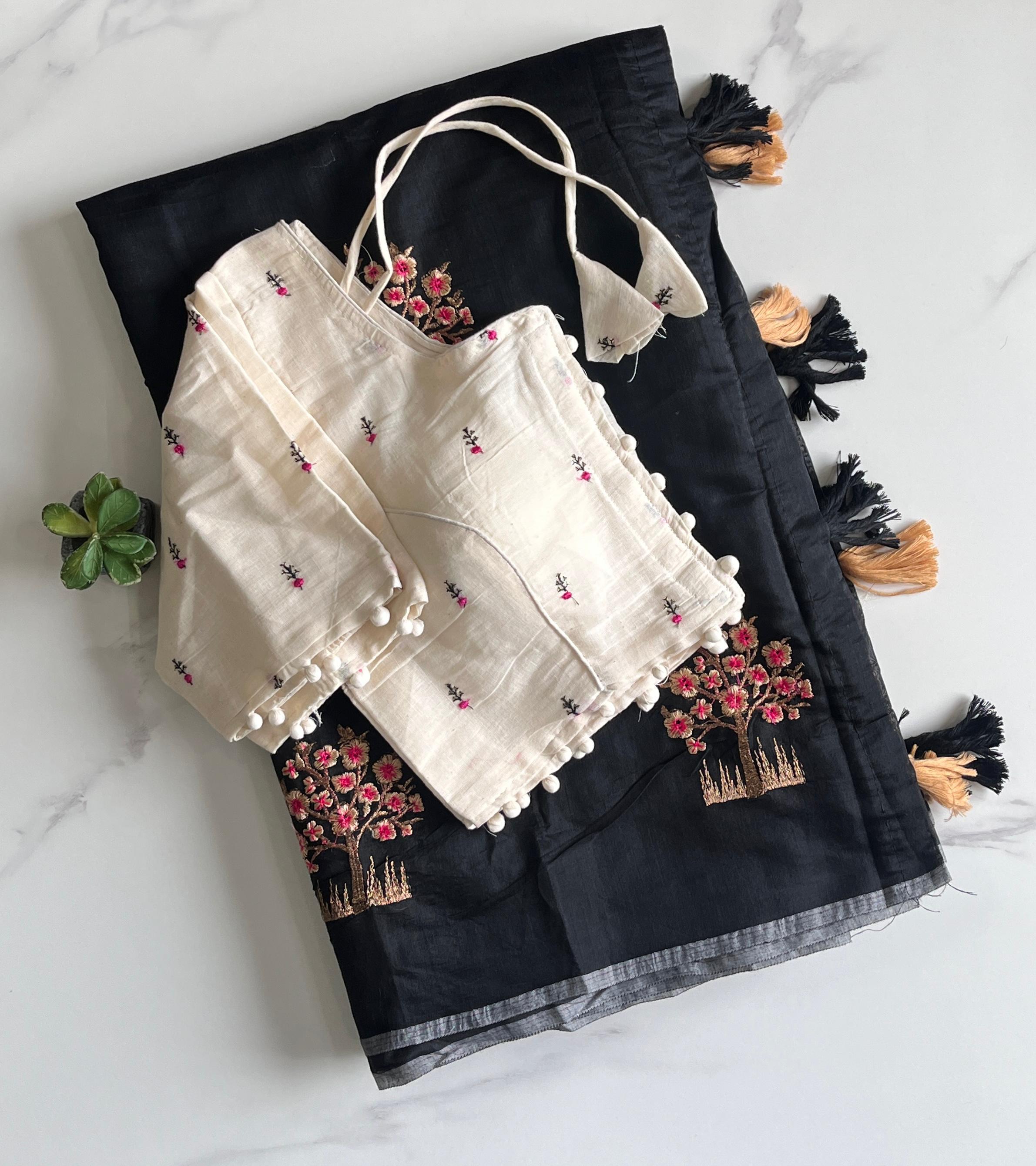 Chanderi Embroidery Saree with Cotton Stitched Blouse