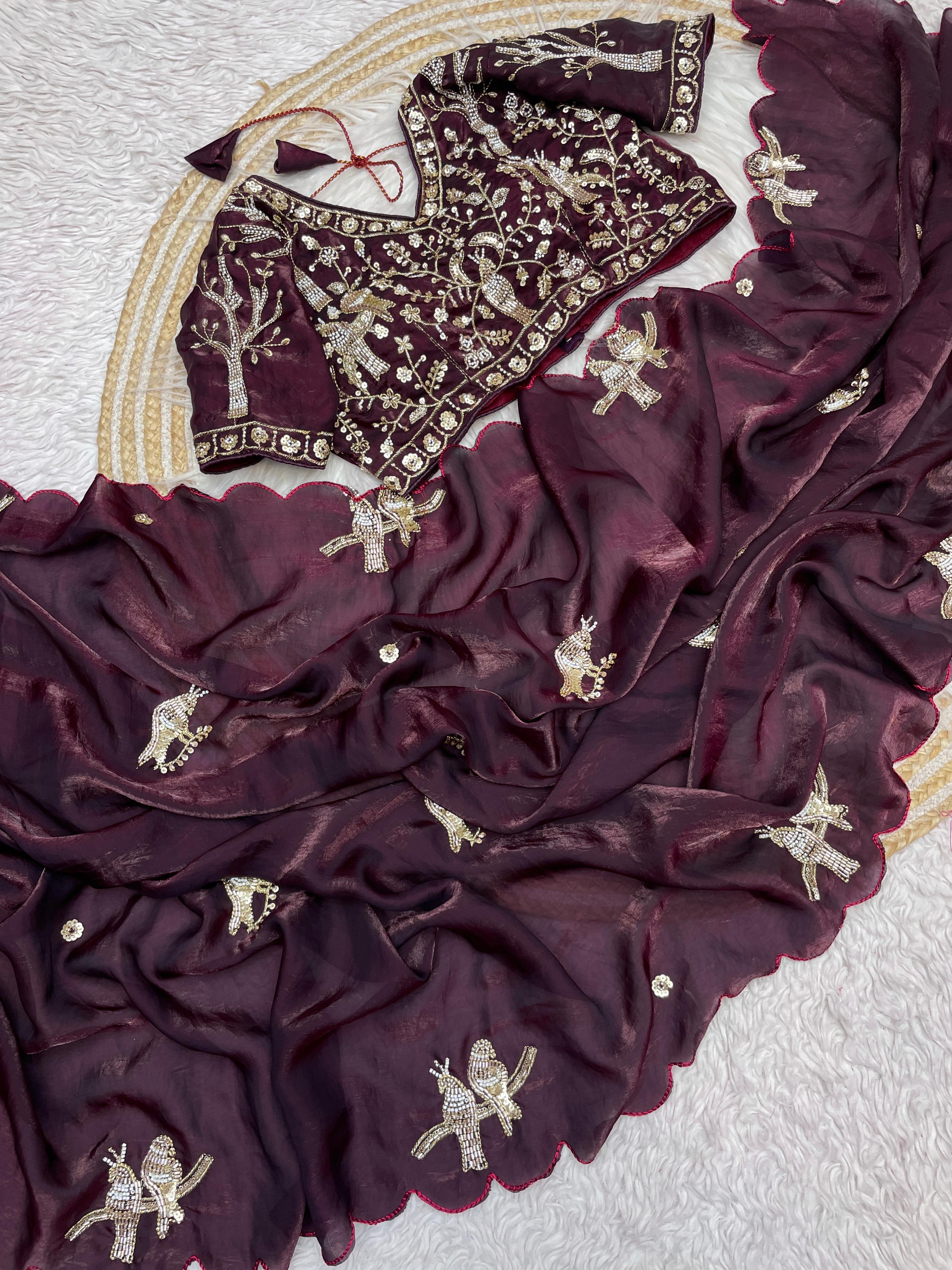 Designer work saree with Stitched Blouse