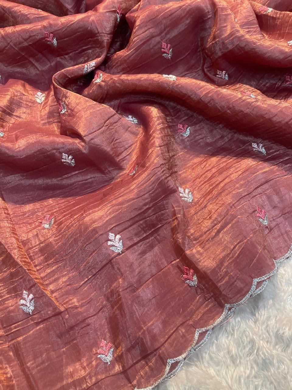Crush Tissue Saree with Multi Embroidery work