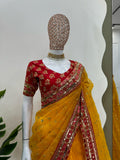 Yellow Designer Organza Silk Saree 💛