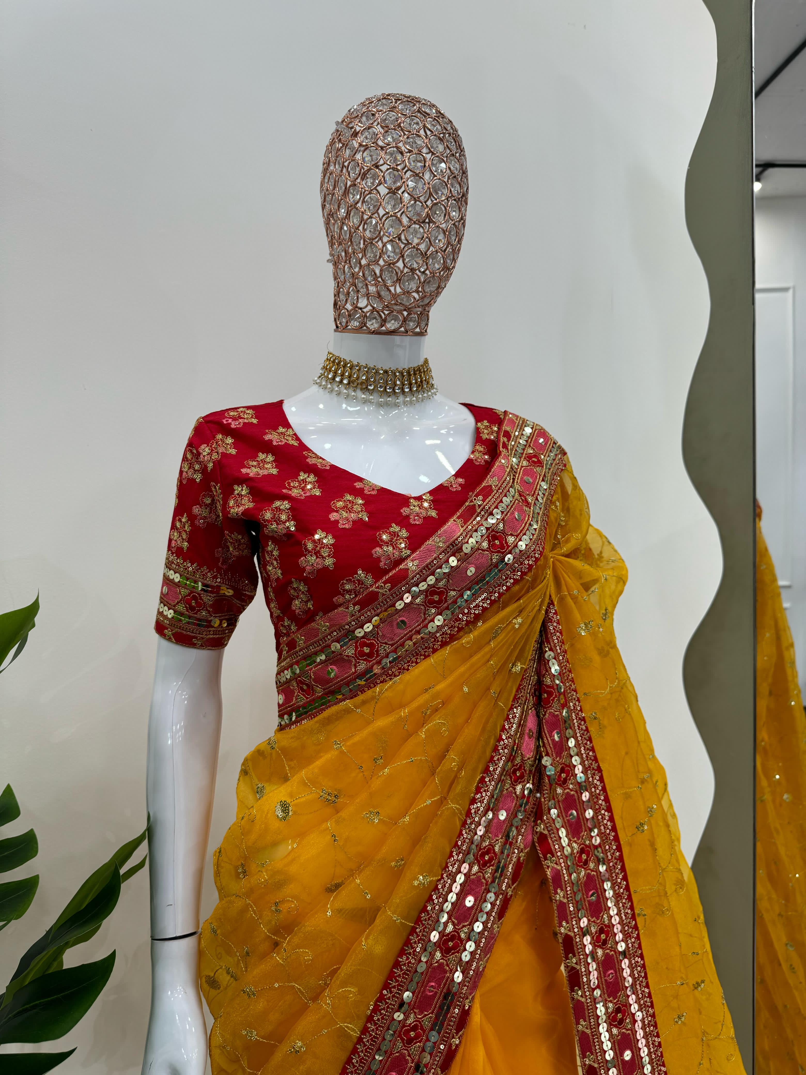 Yellow Designer Organza Silk Saree 💛