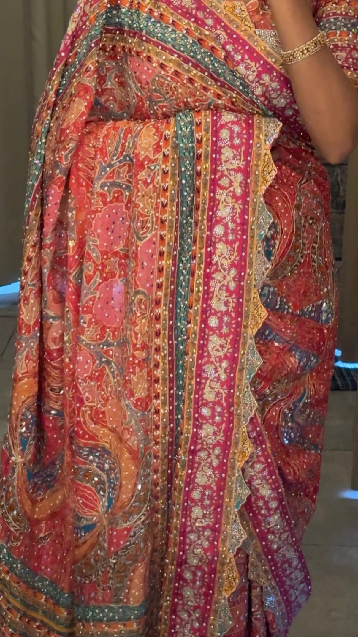 Chinnon crepe position hand embroidery work saree ✨