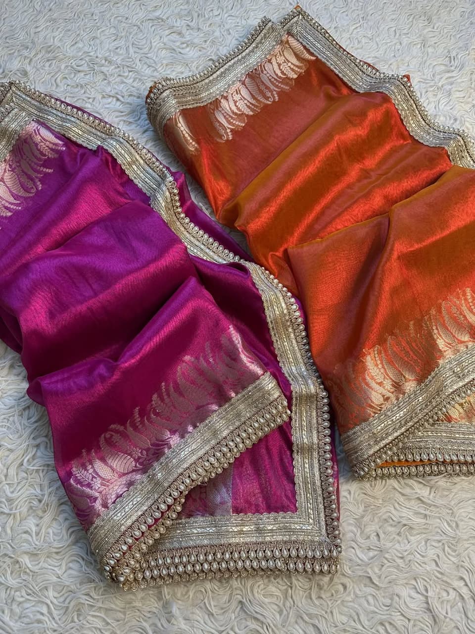 Banarasi Tissue saree with Pearl lace Work border