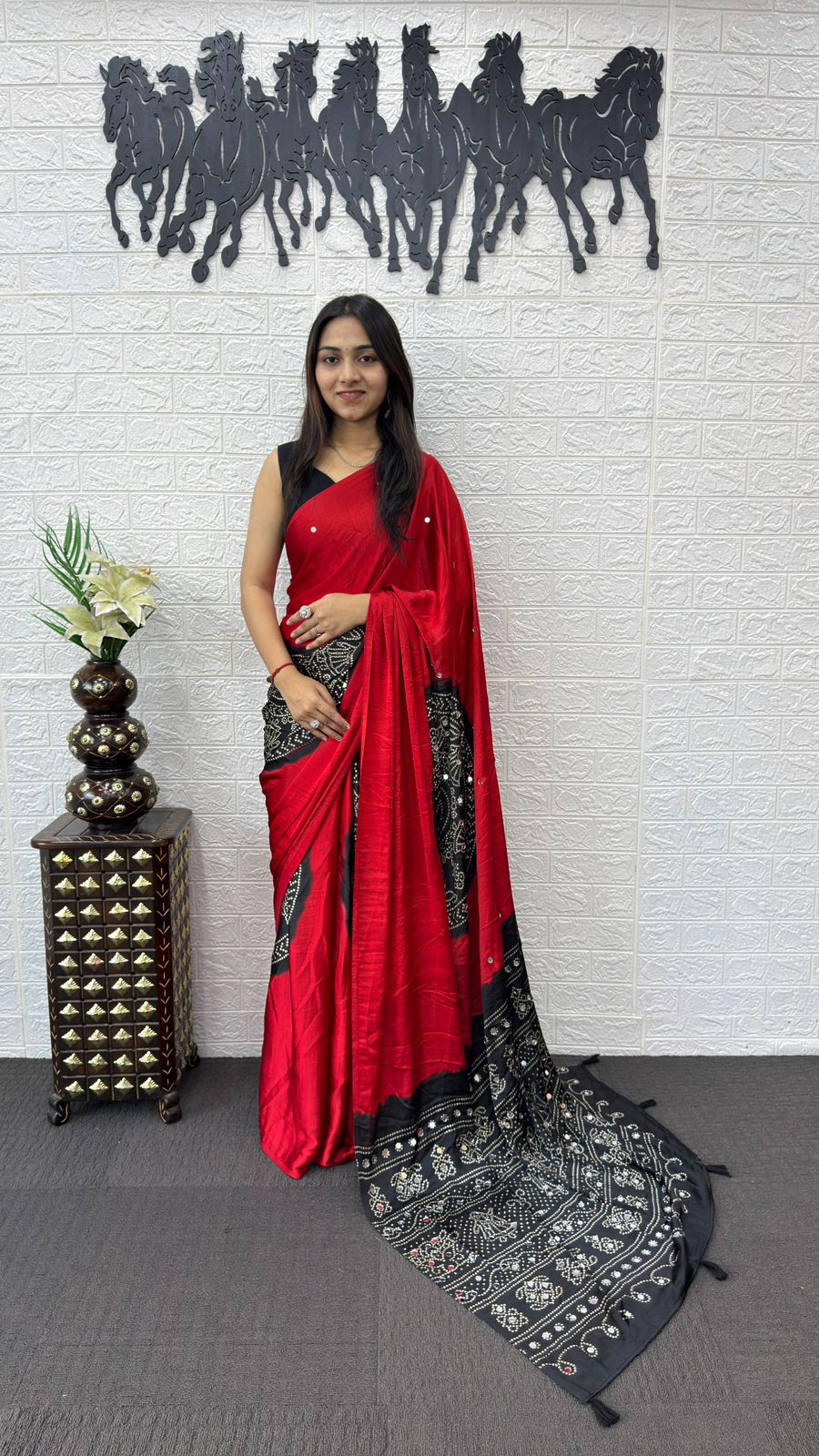 Modal Silk mirror work saree ✨