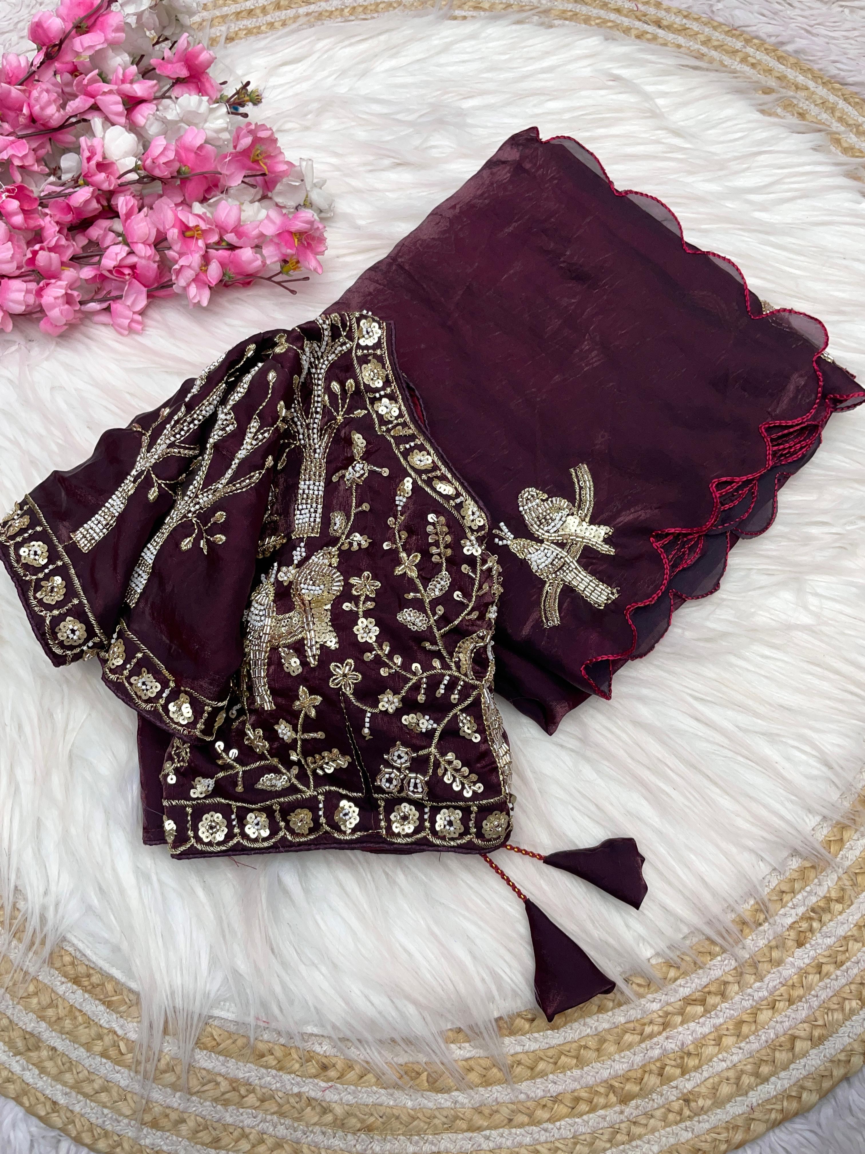 Designer work saree with Stitched Blouse