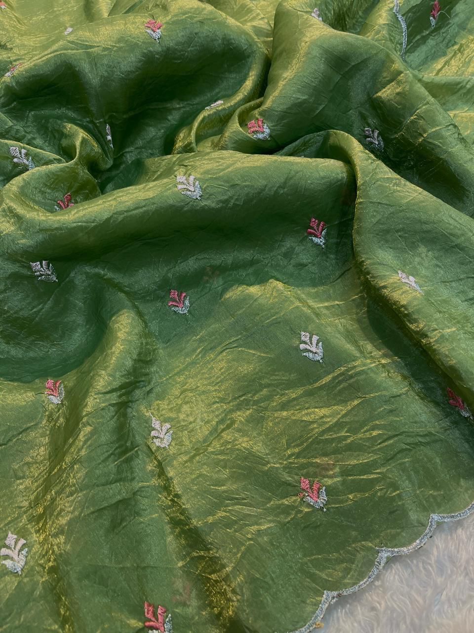 Crush Tissue Saree with Multi Embroidery work