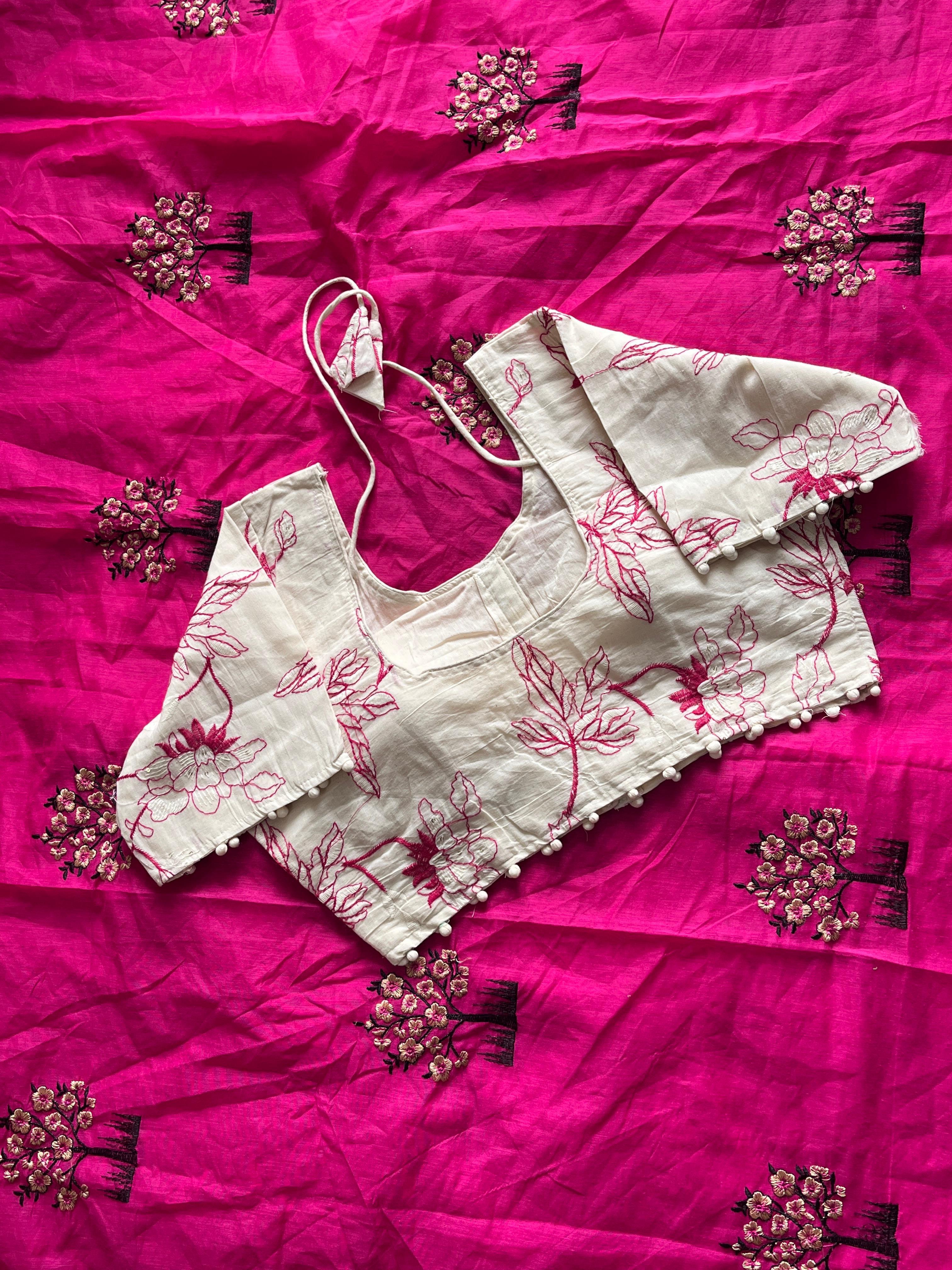 Chanderi Embroidery Saree with Cotton Stitched Blouse