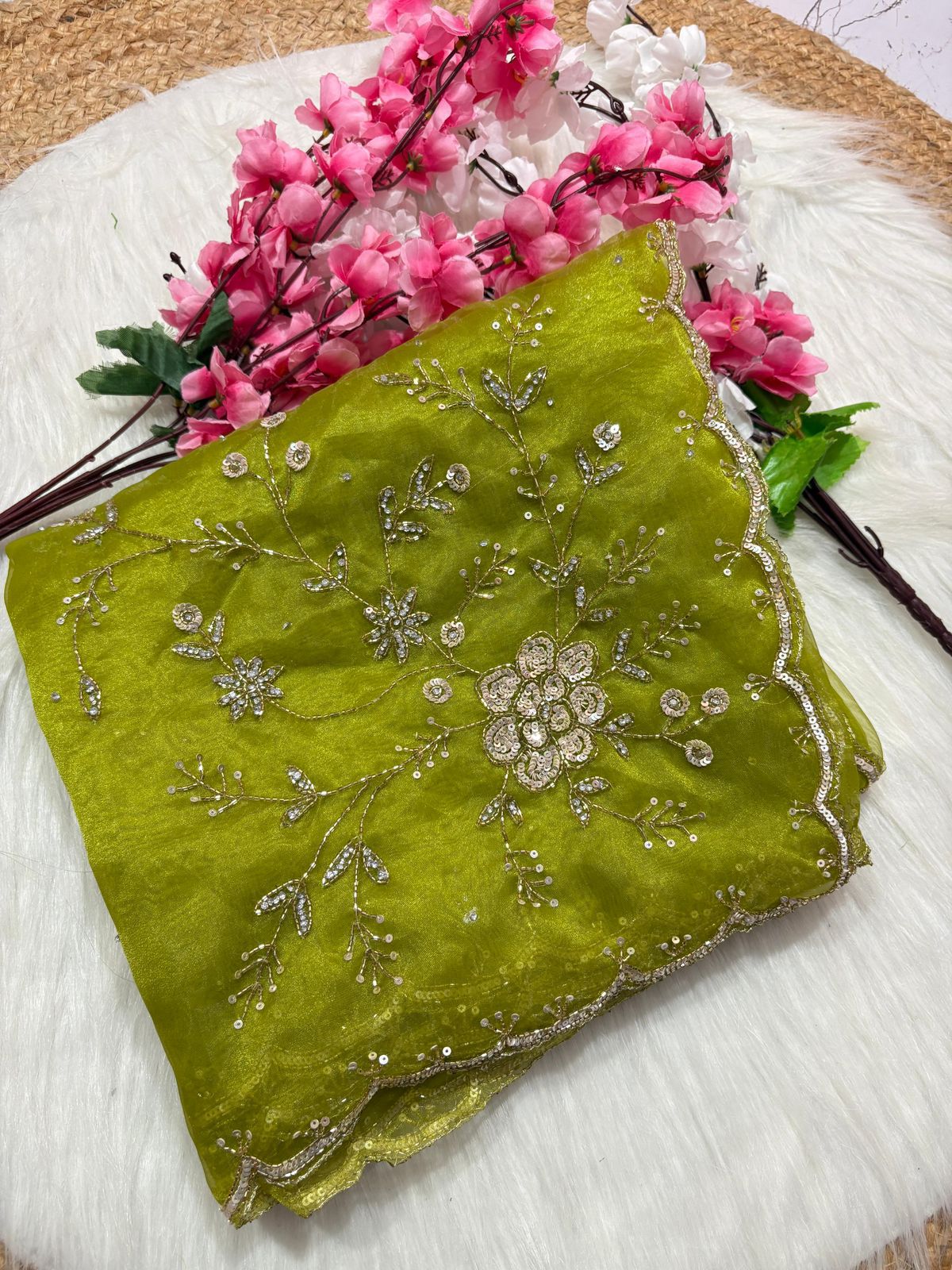 Priya - Soft Organza Designer Handwork Saree 💚