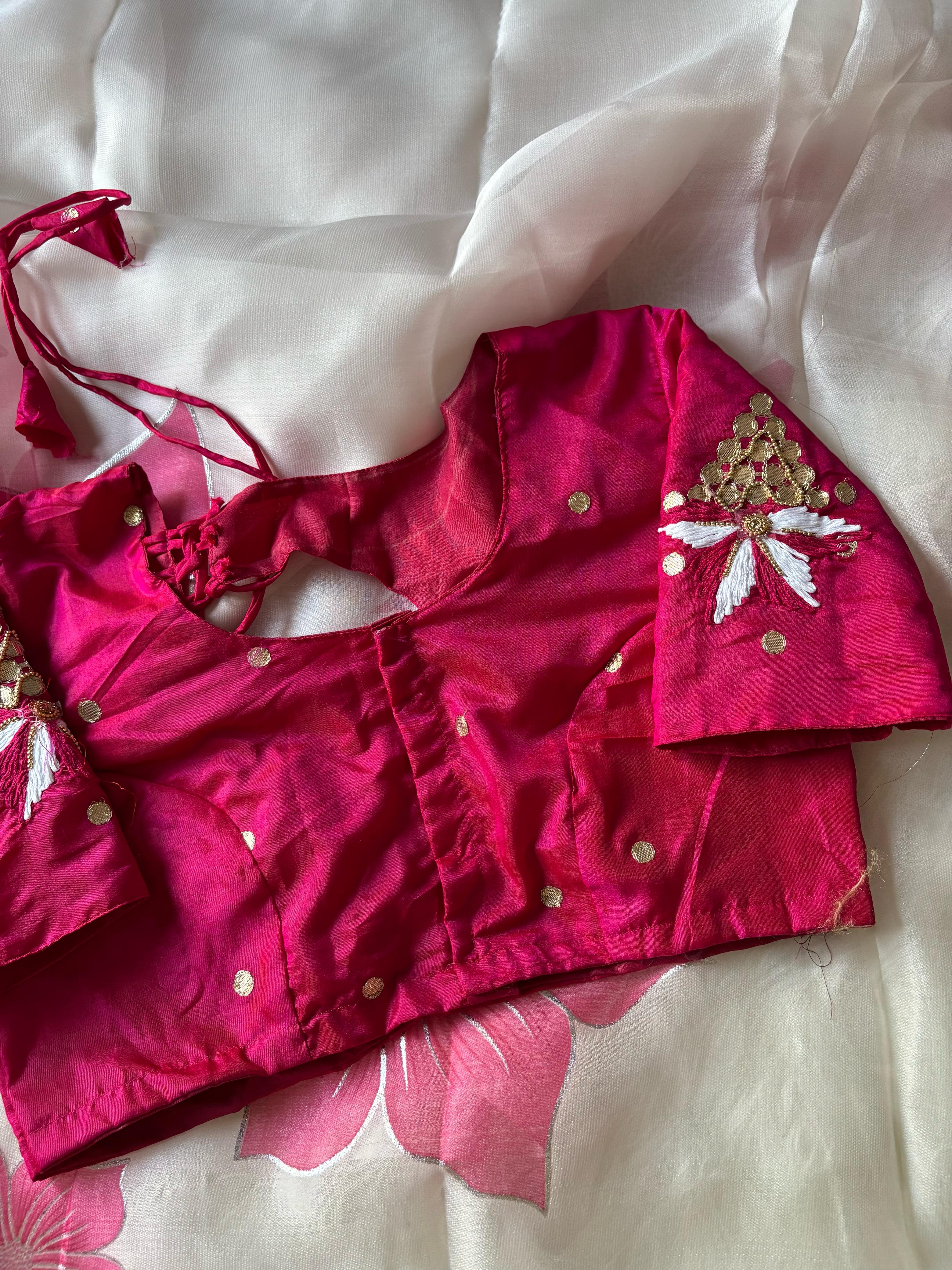 Jute fabric with flower print work (Unstitched Blouse)