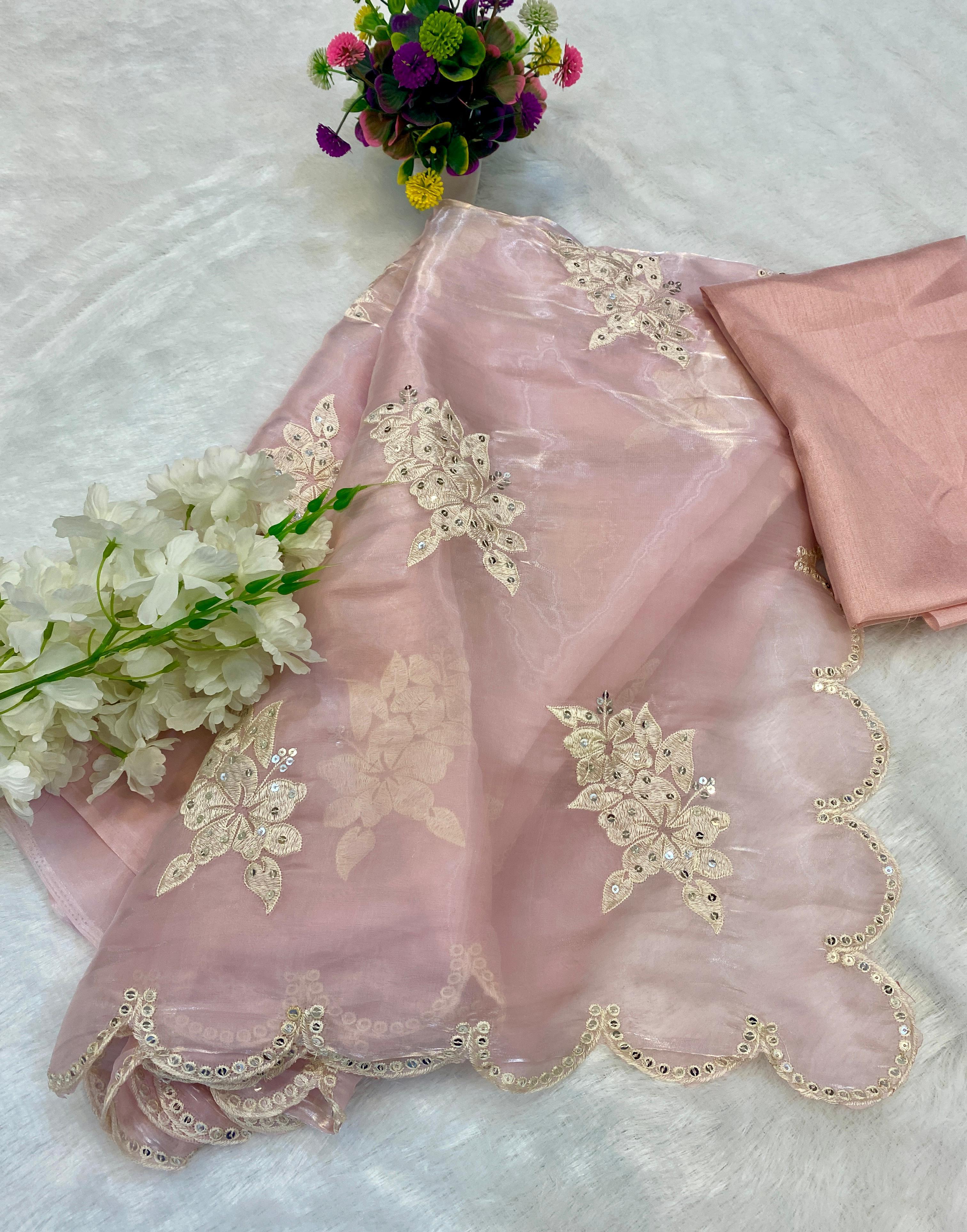 Soft Satin Organza saree ✨