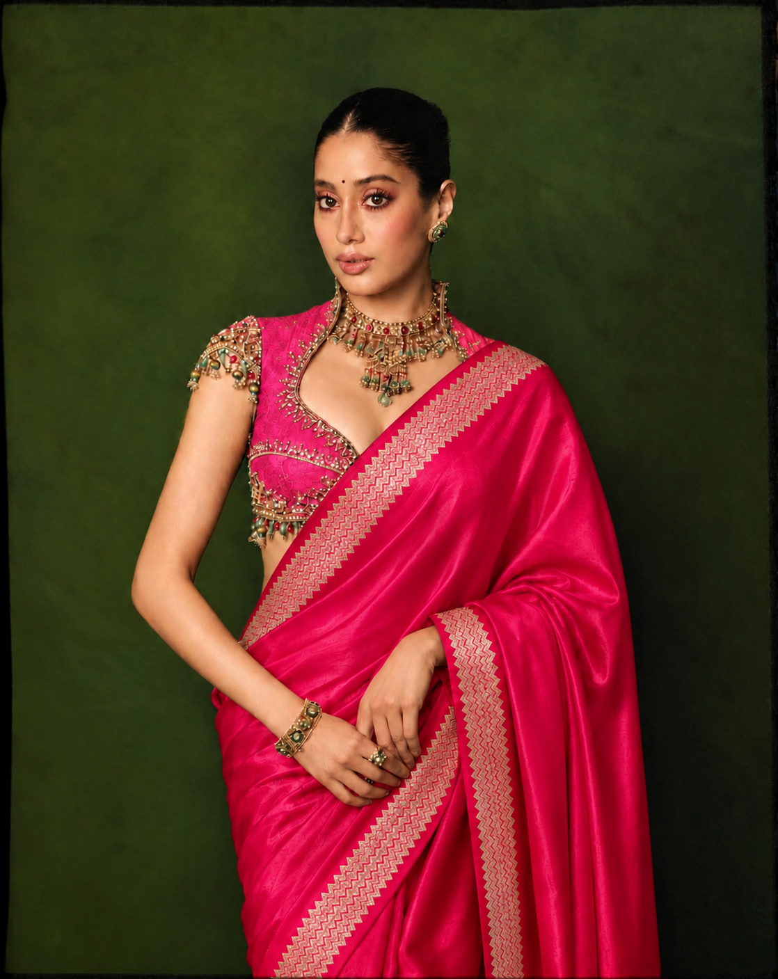 Celeb inspired saree with raw silk work blouse
