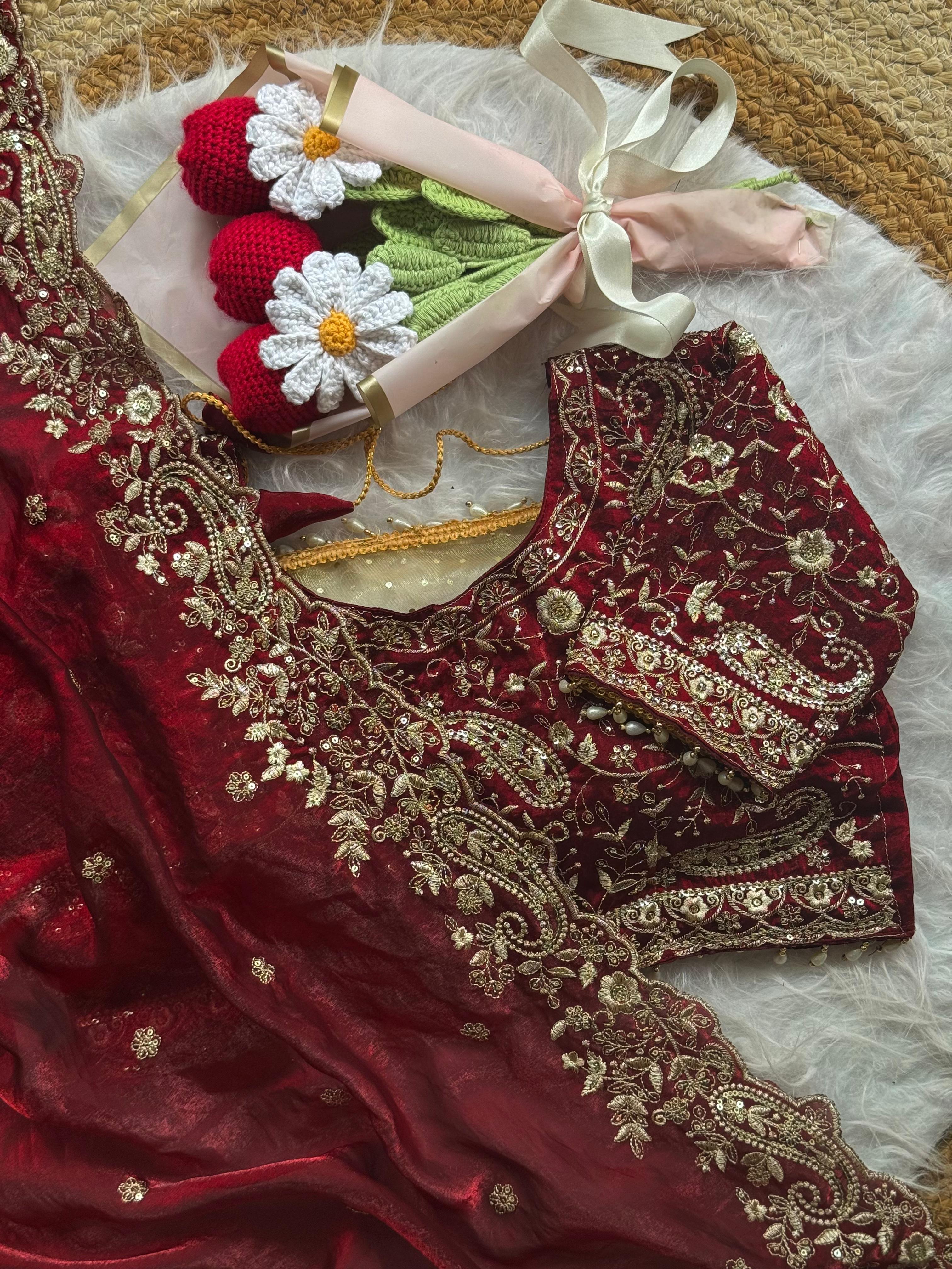 Lily -Fendy Satin Thread Embroidery Saree ✨