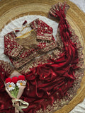 Lily -Fendy Satin Thread Embroidery Saree ✨