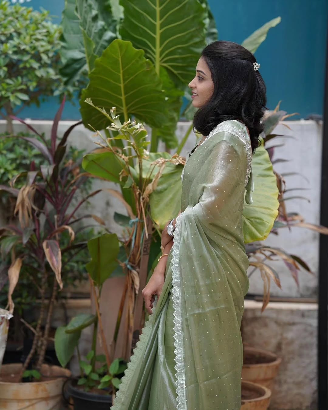 Pista Green Burberry Silk Saree ✨