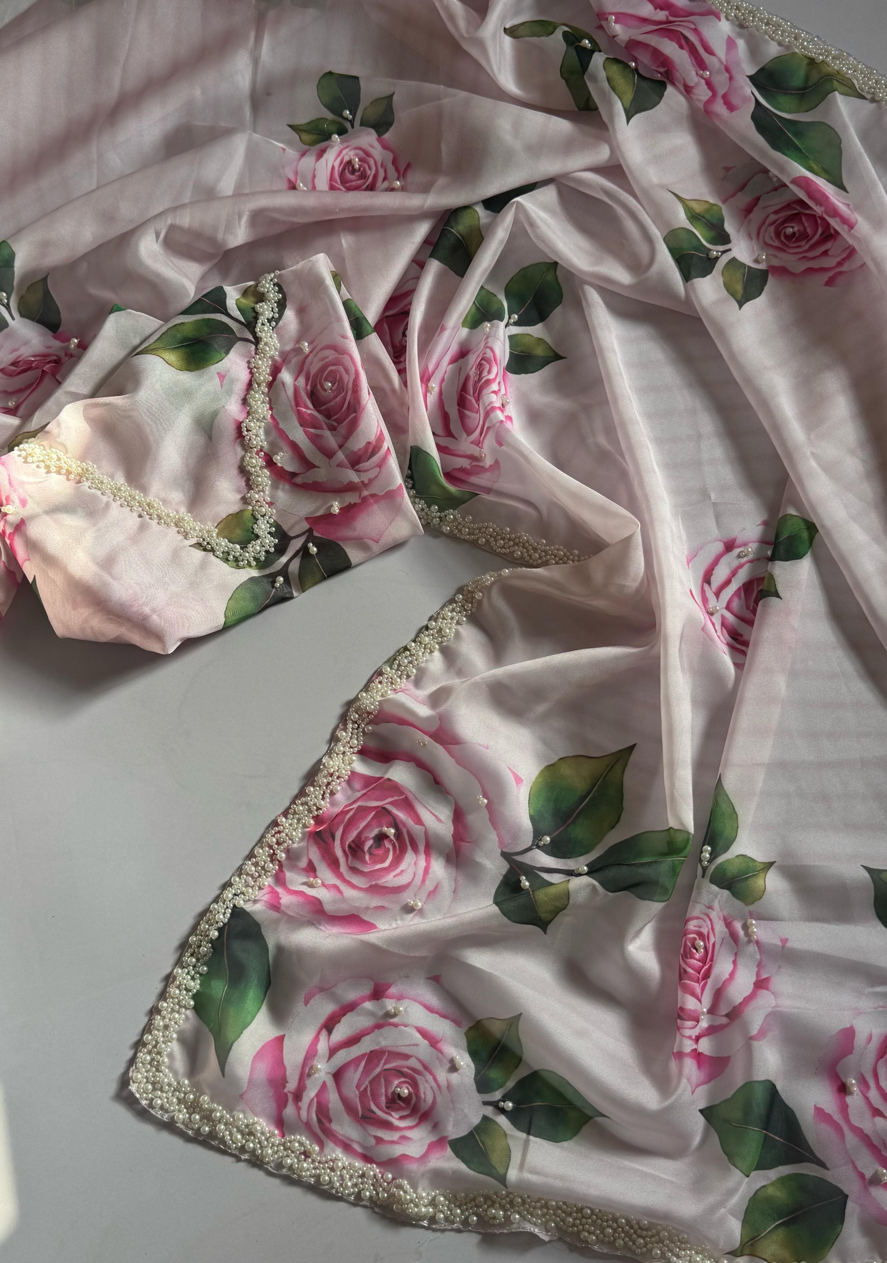 Taby Organza silk with pearl work border 🩷
