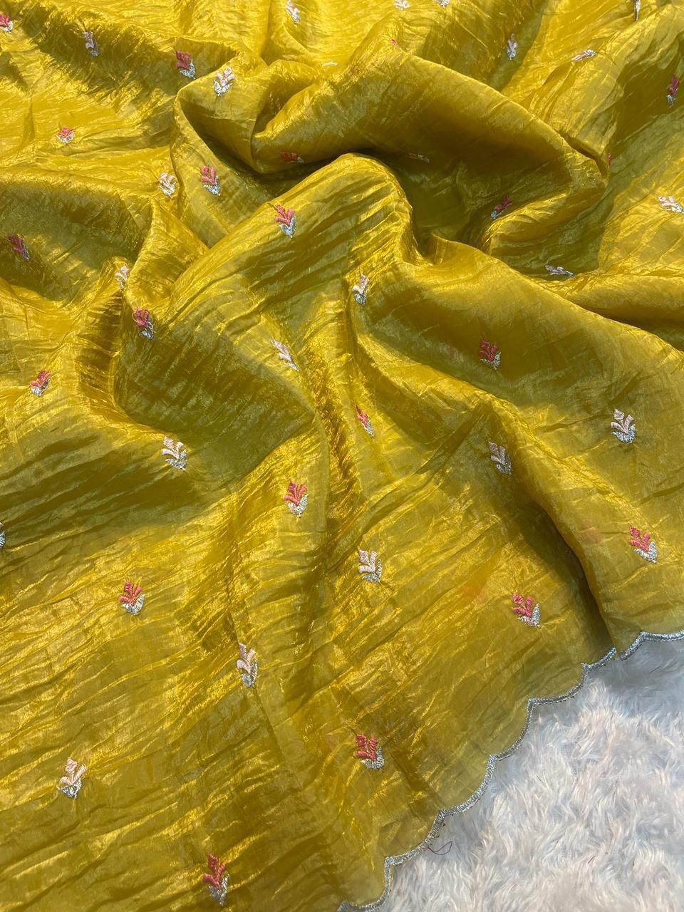 Crush Tissue Saree with Multi Embroidery work