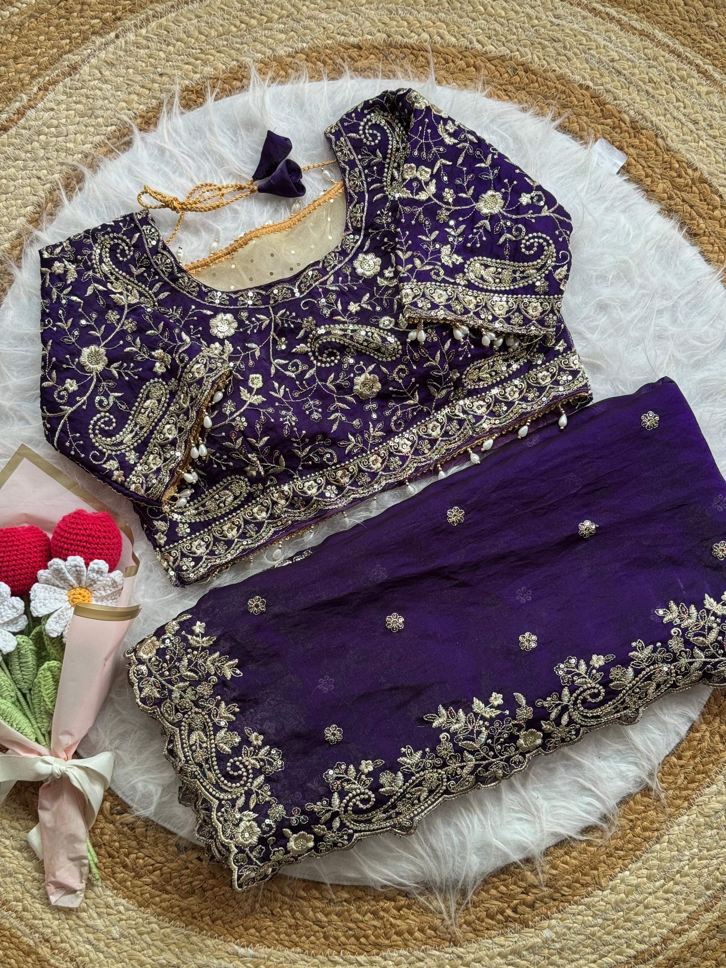 Lily -Fendy Satin Thread Embroidery Saree ✨