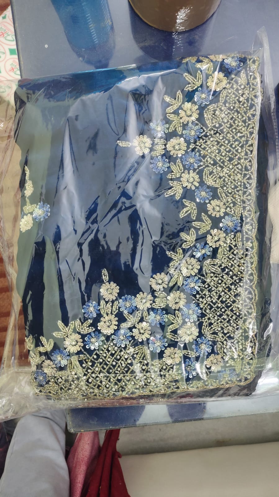 Peacock Blue Fendy Silk Designer Zardozi work Saree ✨