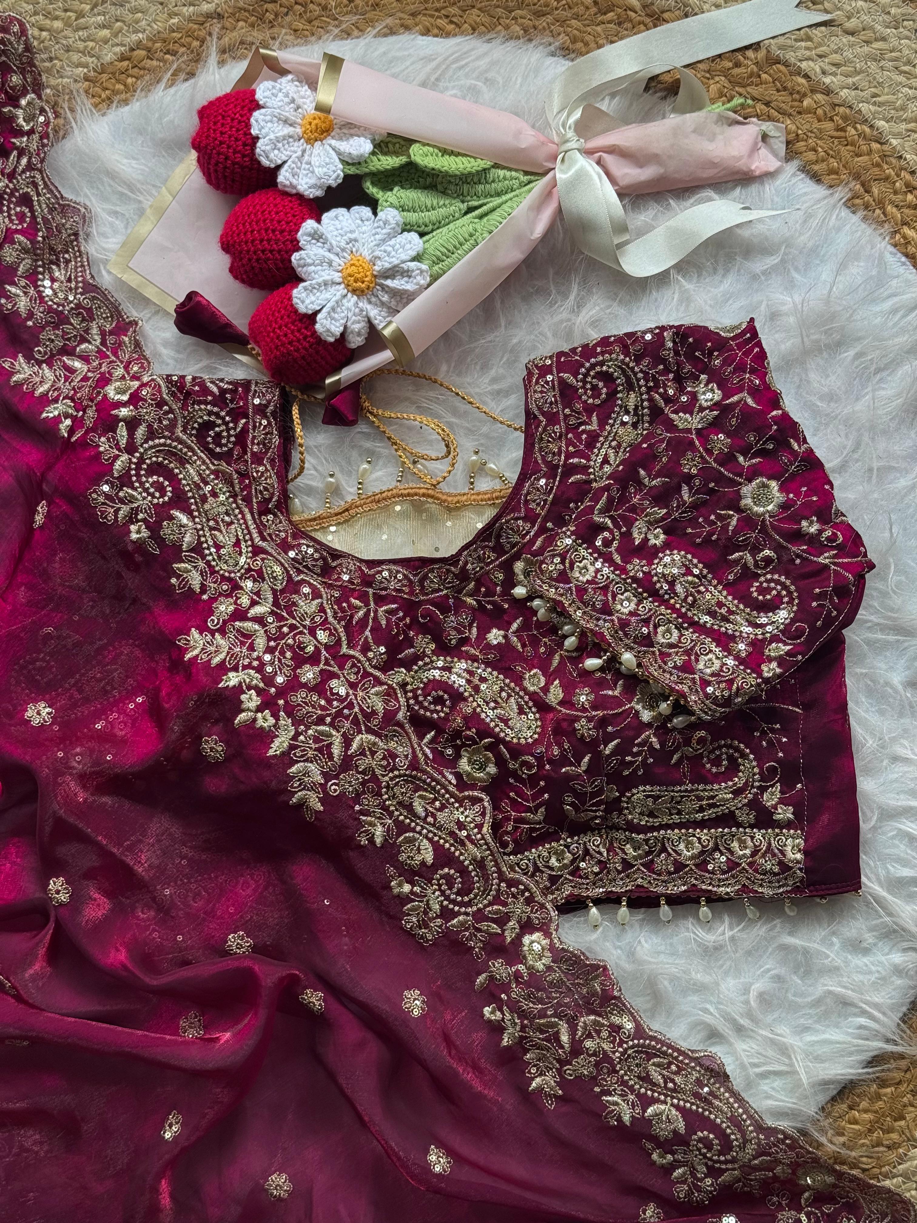 Lily -Fendy Satin Thread Embroidery Saree ✨