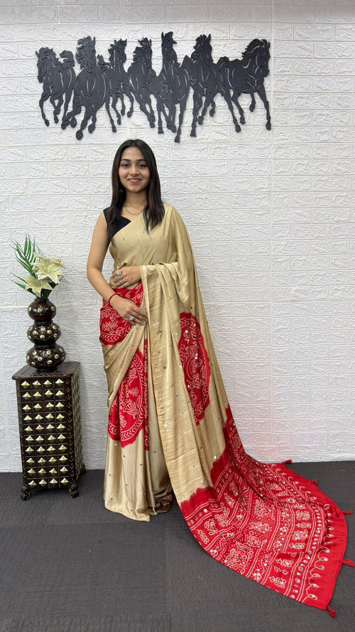 Ajrakh Modal Silk mirror work saree ✨