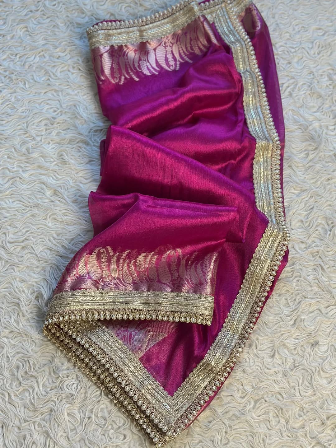 Banarasi Tissue saree with Pearl lace Work border