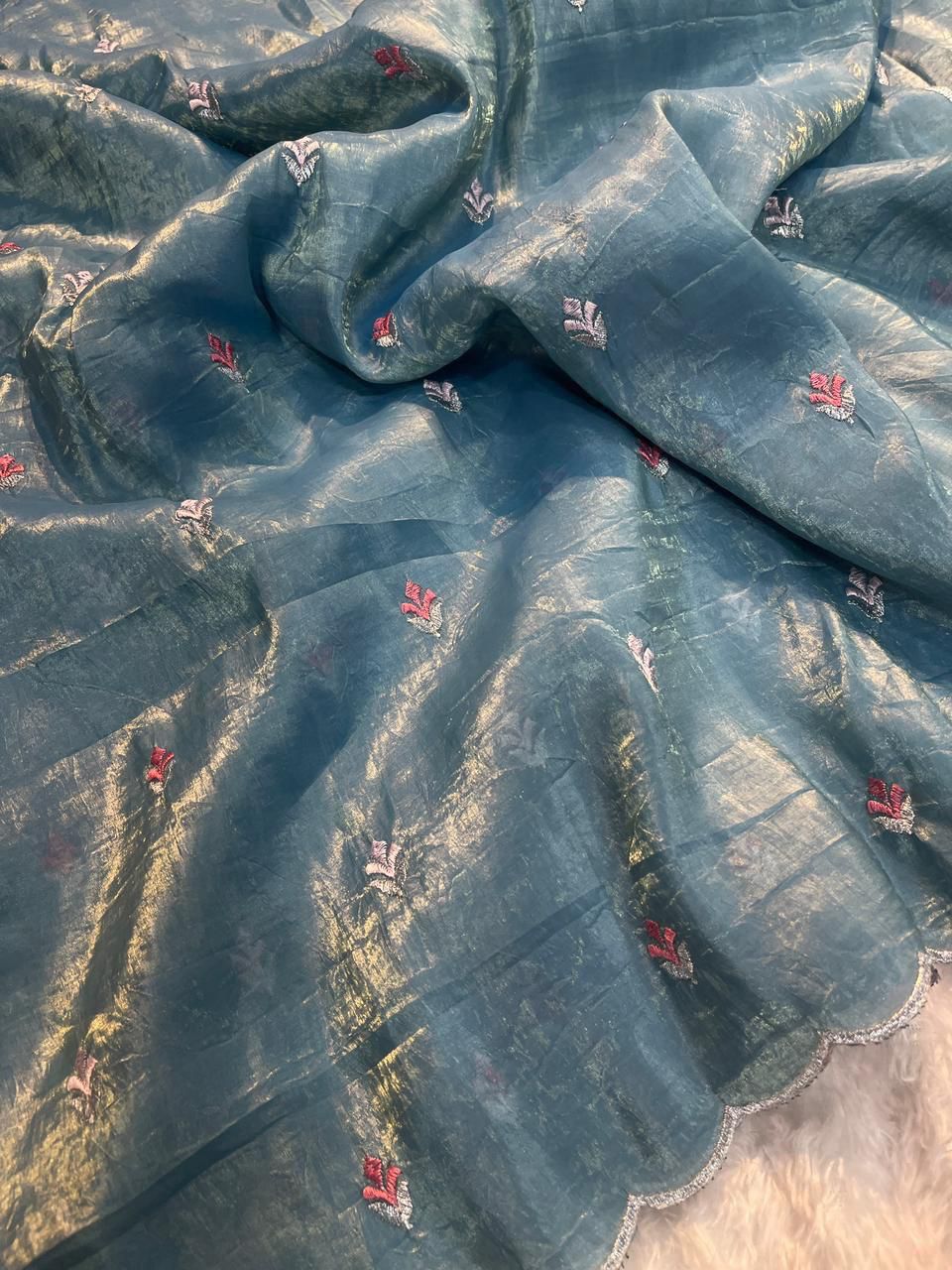 Crush Tissue Saree with Multi Embroidery work