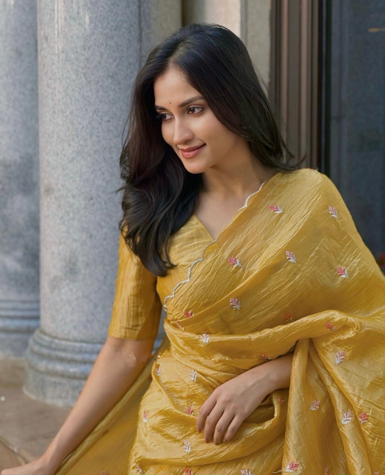 Crush Tissue Saree with Multi Embroidery work