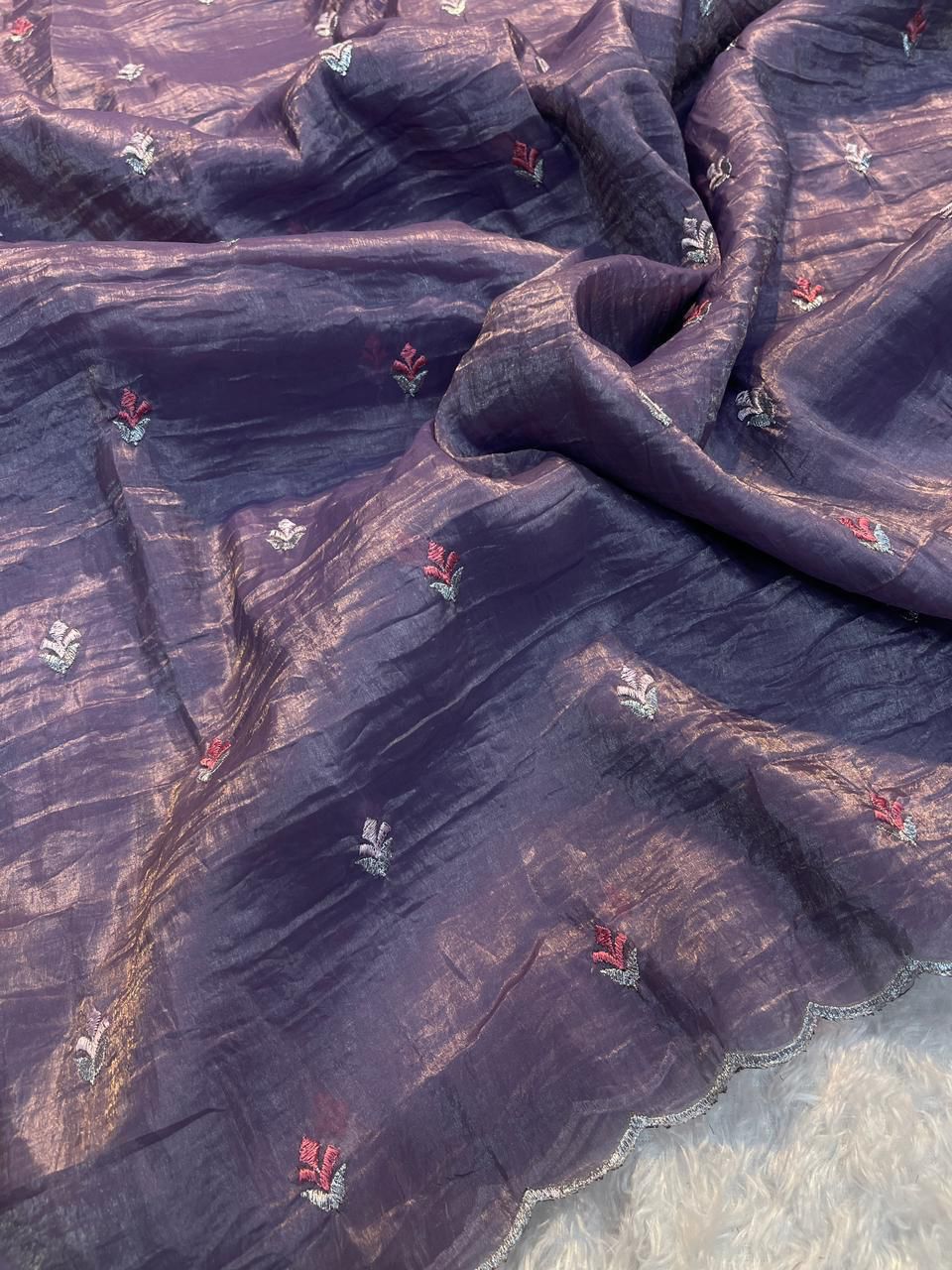 Crush Tissue Saree with Multi Embroidery work