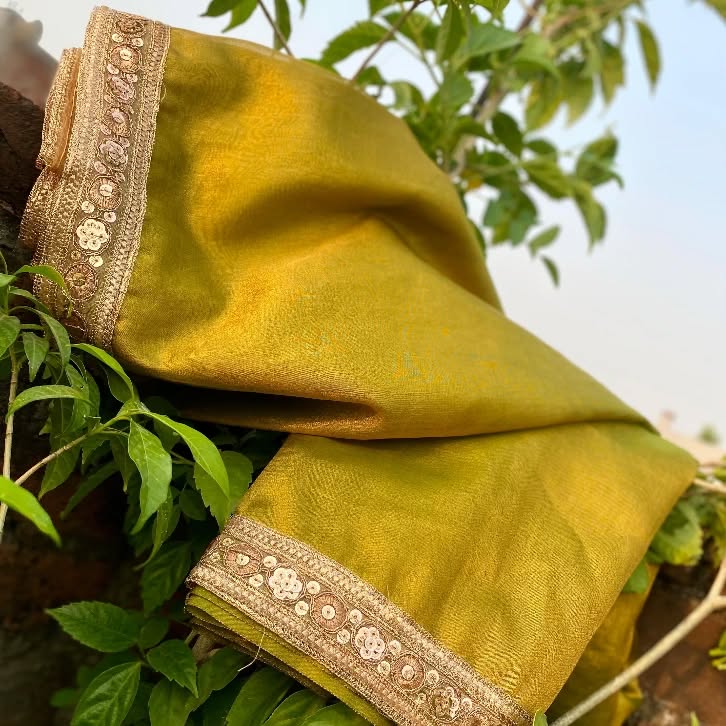 Banarasi Tissue Silk Saree with Lace Border